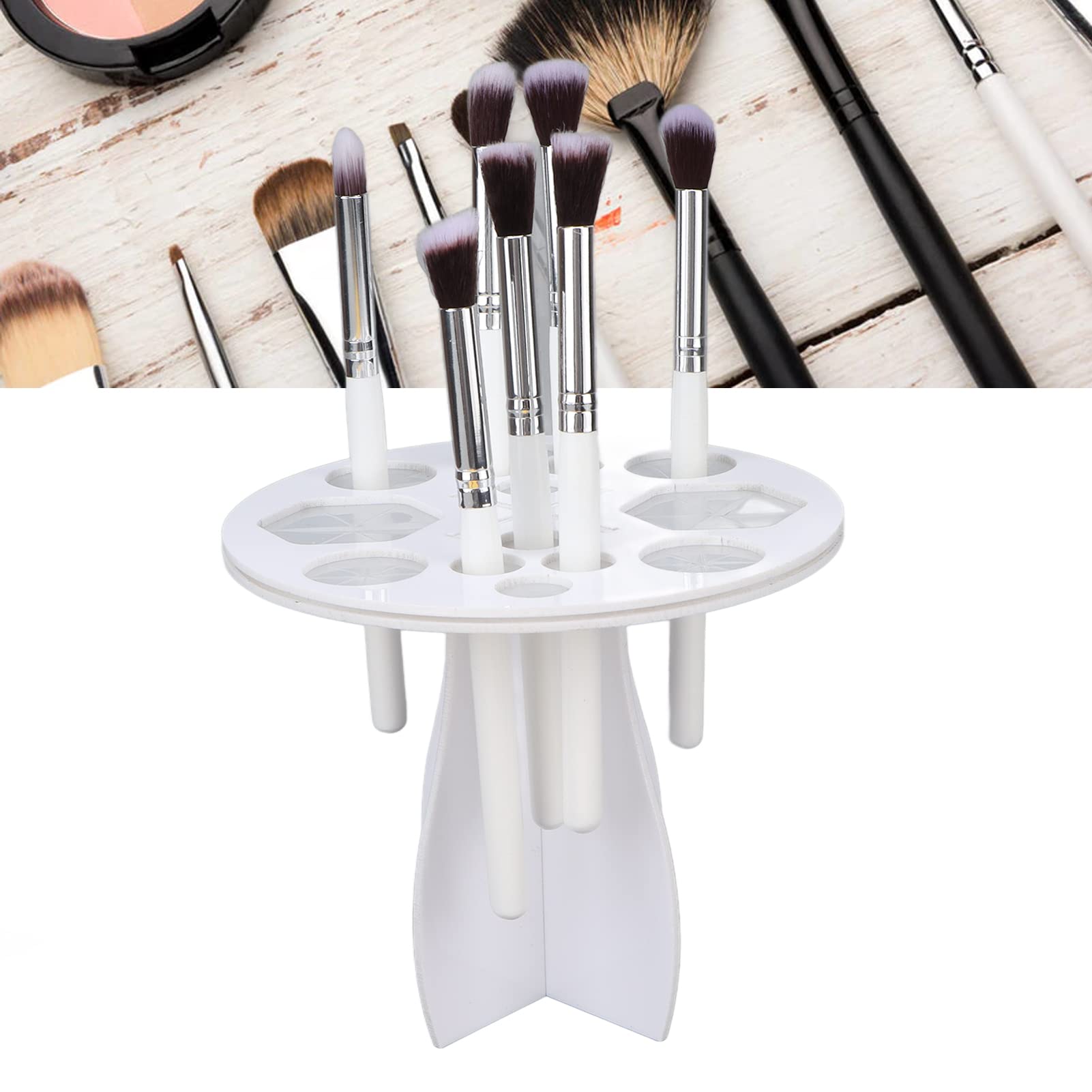 14-Hole Brush Drying Holder & Makeup Organizer Stand - White Display Rack for Makeup Brushes, Paintbrushes | Perfect for Makeup Artists, Beauty Enthusiasts & Painters - Salon, Home Vanity & Art Studio Essential