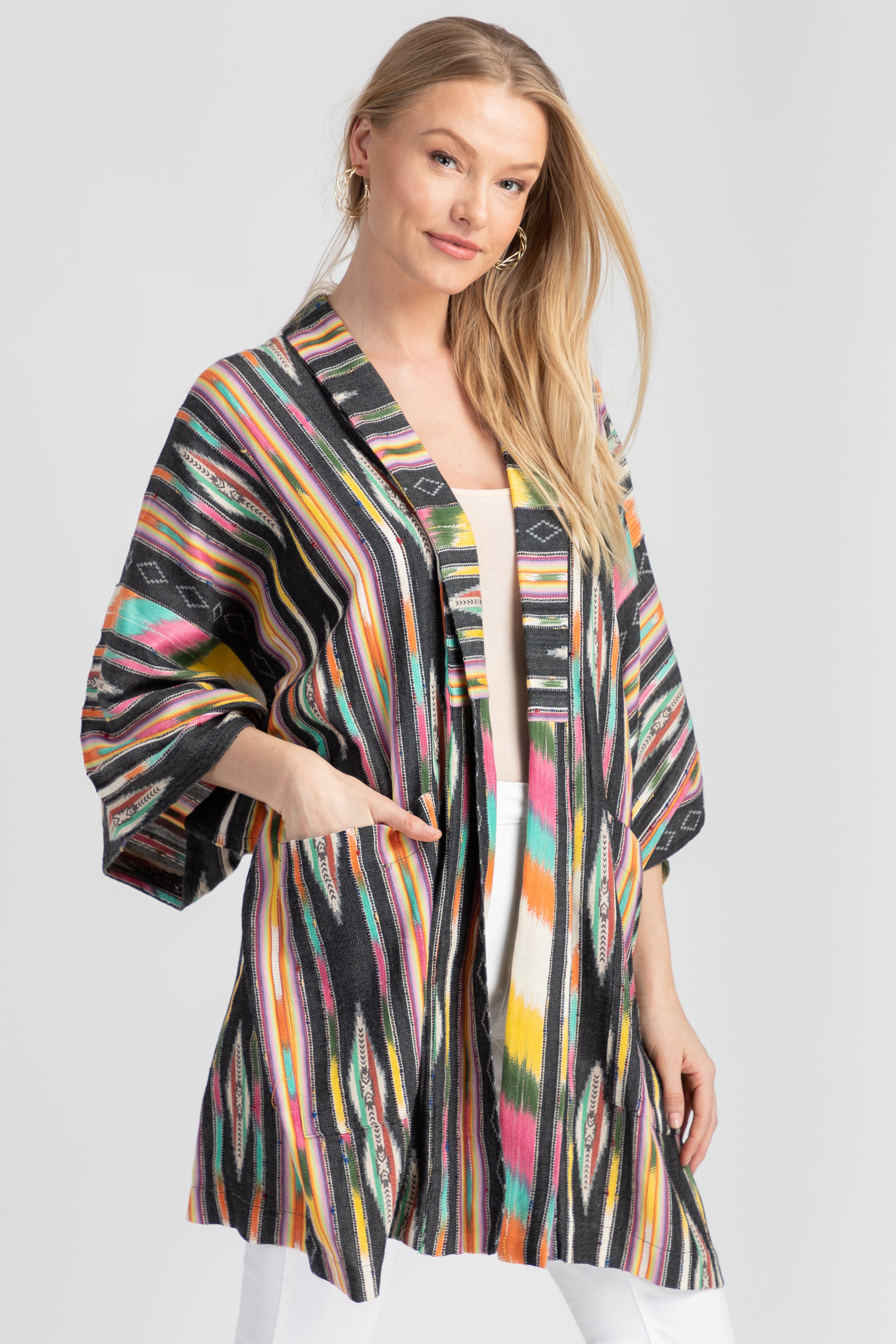 Stylish Ikat Striped Jacket for Women - Lightweight Spring/Summer Cover-Up - Perfect for Beach, Vacation & Casual Outings