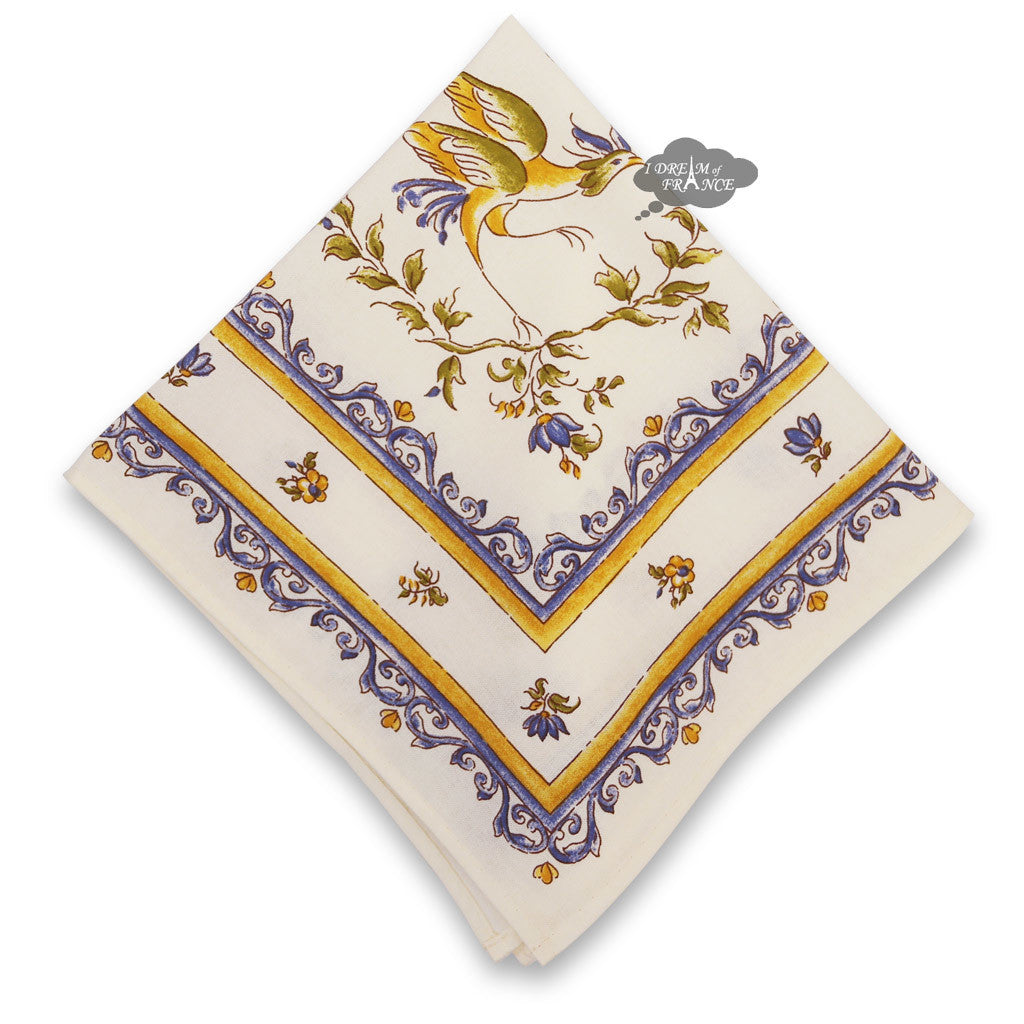 Premium French Cotton Napkins - Blue & Cream Table Linens by Tissus Toselli for Elegant Dining & Home Decor
