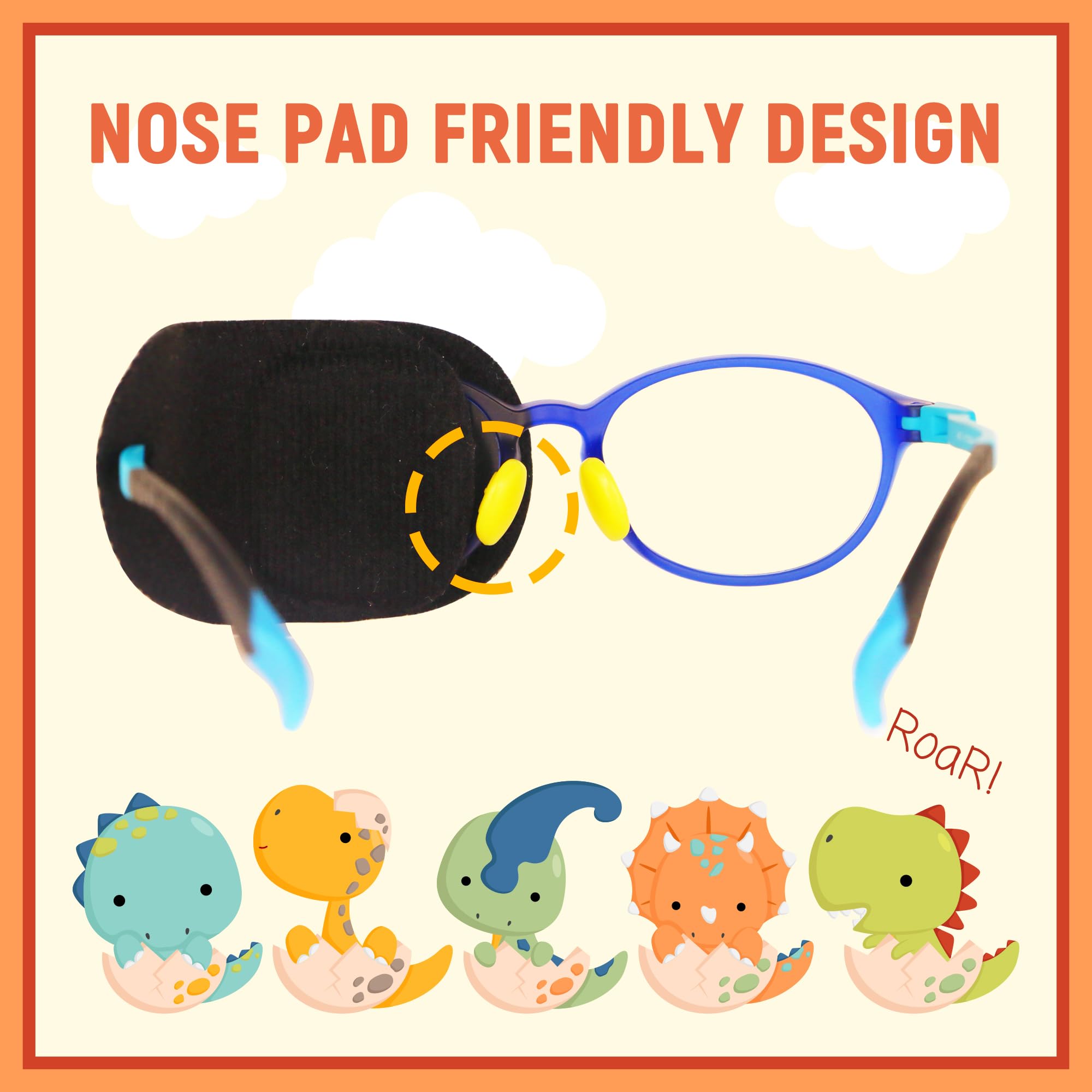 2Pcs Kids Eye Patches for Glasses | Boys Dinosaur Eye Patch for Lazy Eye Treatment | Medical Amblyopia Eye Patches for Toddlers & Children (Left Eye) - Perfect for Post-Surgery Recovery & Vision Therapy at Home