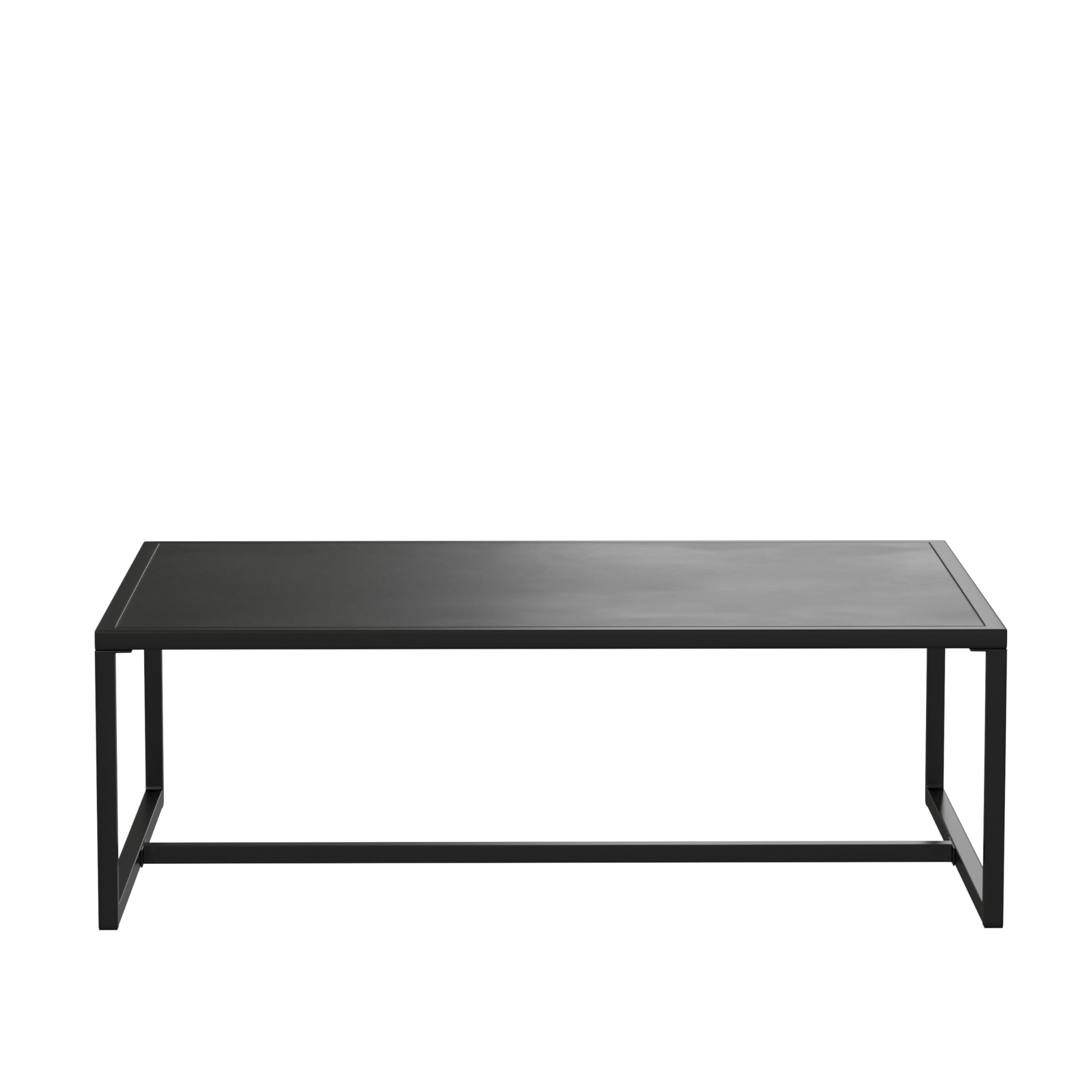EMMA + OLIVER Black Steel All-Weather Commercial Grade Patio Coffee Table for Indoor & Outdoor Use - Perfect for Backyard, Garden, Deck, and Poolside Relaxation