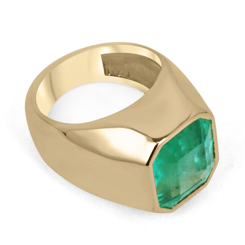 8.51ct 18K Gold AAA Top Quality Huge Bezel Set Men's Emerald Solitaire Signet Pinky Ring - Perfect for Wedding Bands, Anniversary Gifts & Luxury Jewelry Collection