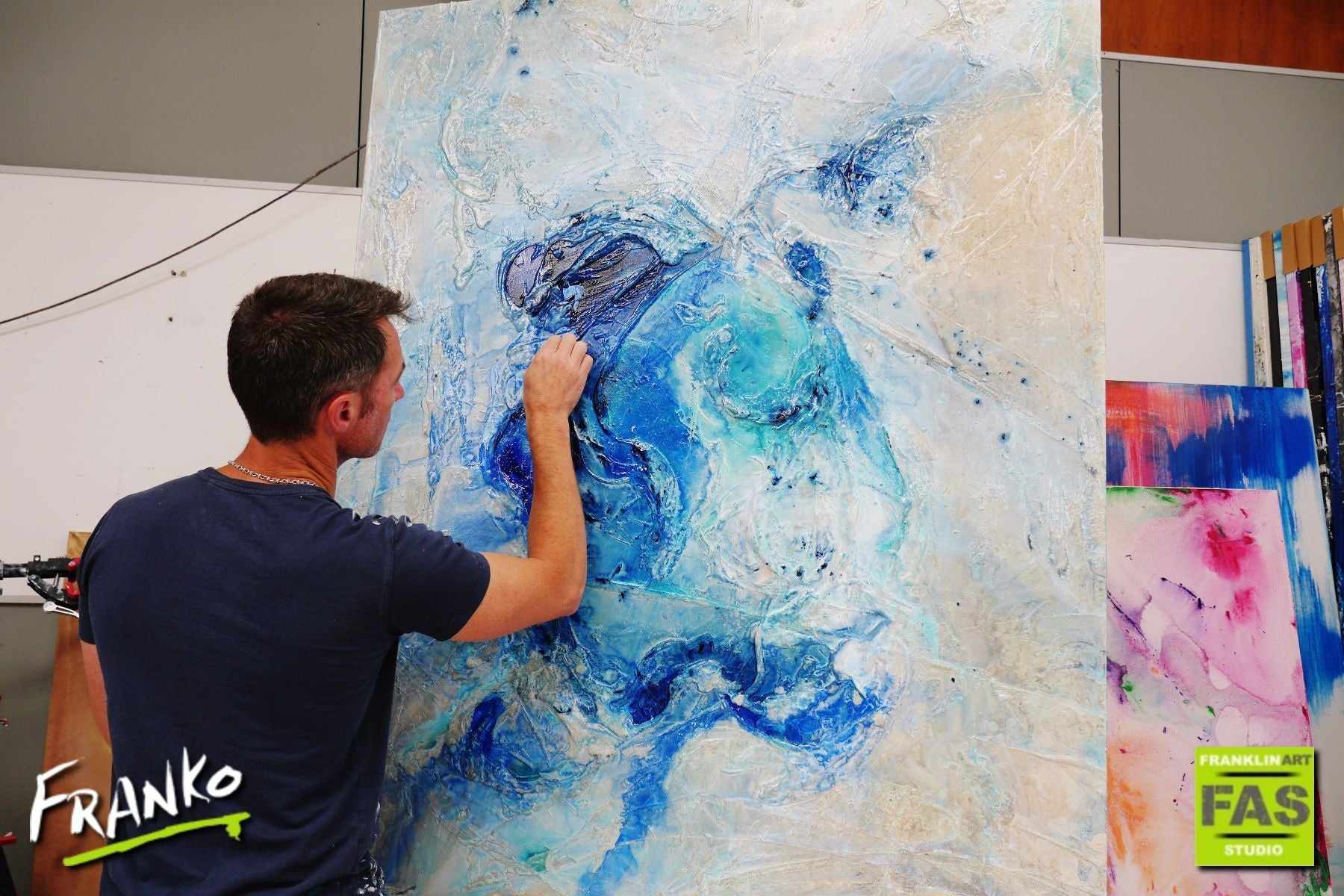 120cm x 150cm Ink Blue Abstract Canvas Painting - Modern Blue & White Wall Art for Living Room, Bedroom Decor | Large Contemporary Artwork for Home & Office