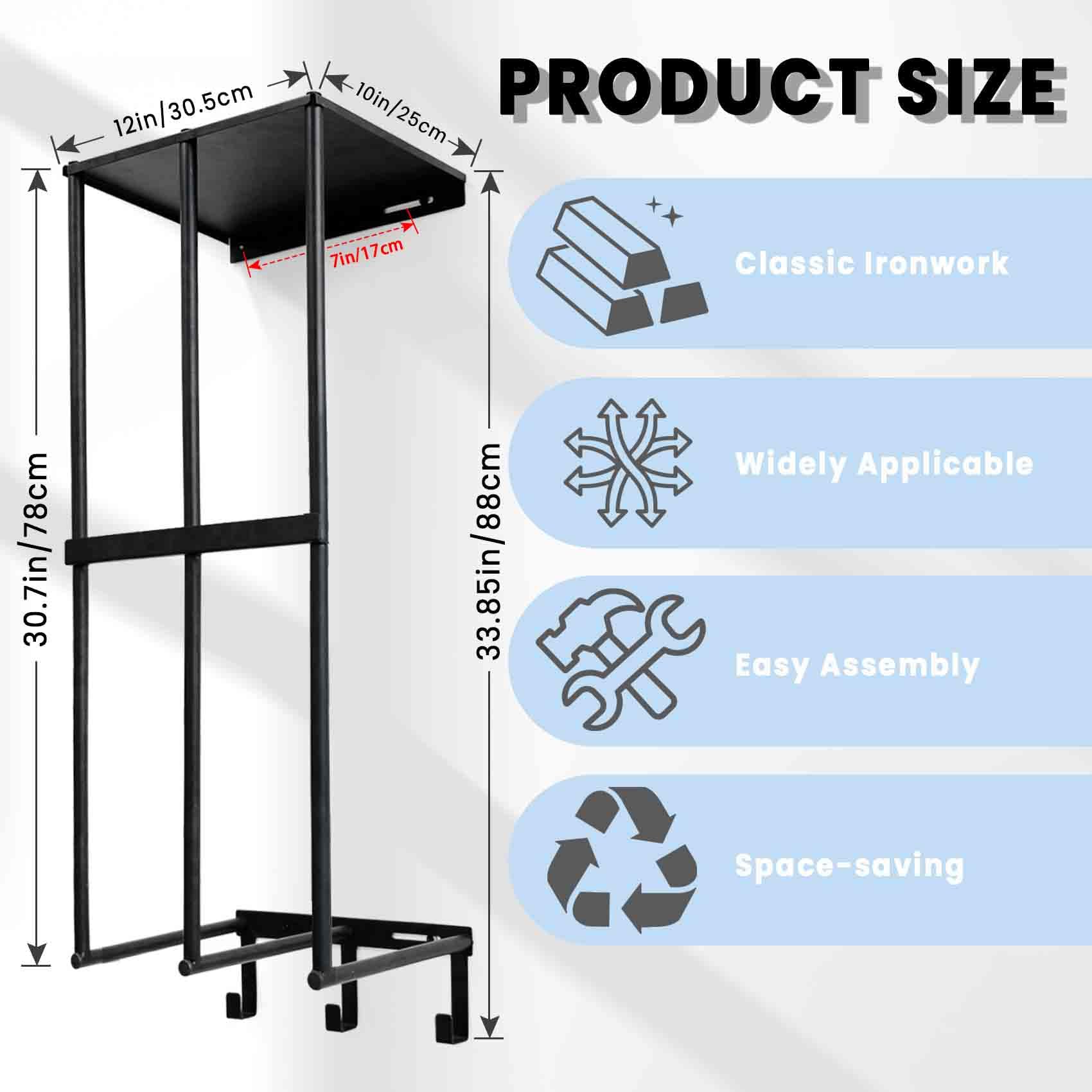Heavy Duty Metal Camping Chair Wall Mount Storage Rack with 3 Hooks - Garage Organization Solution for Camping Chairs, Beach Chairs & Umbrellas - Space Saving Wall Shelves for Garage, Basement, Shed or Outdoor Storage