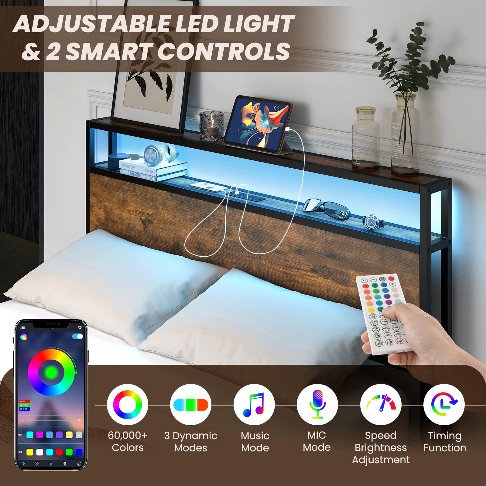 Giantex Full Size LED Bed Frame with USB Charging Station & Storage Drawers - Modern Metal Platform Bed with Outlet & Smart Lighting - Perfect for Small Apartments, Dorms & Smart Homes (No Box Spring Needed, Easy Assembly)