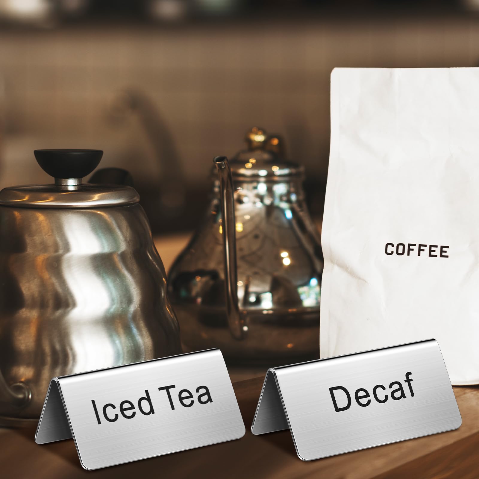 Hicarer 5 Pcs Stainless Steel Table Tent Signs for Coffee Tea Buffet - Wedding & Party Decor