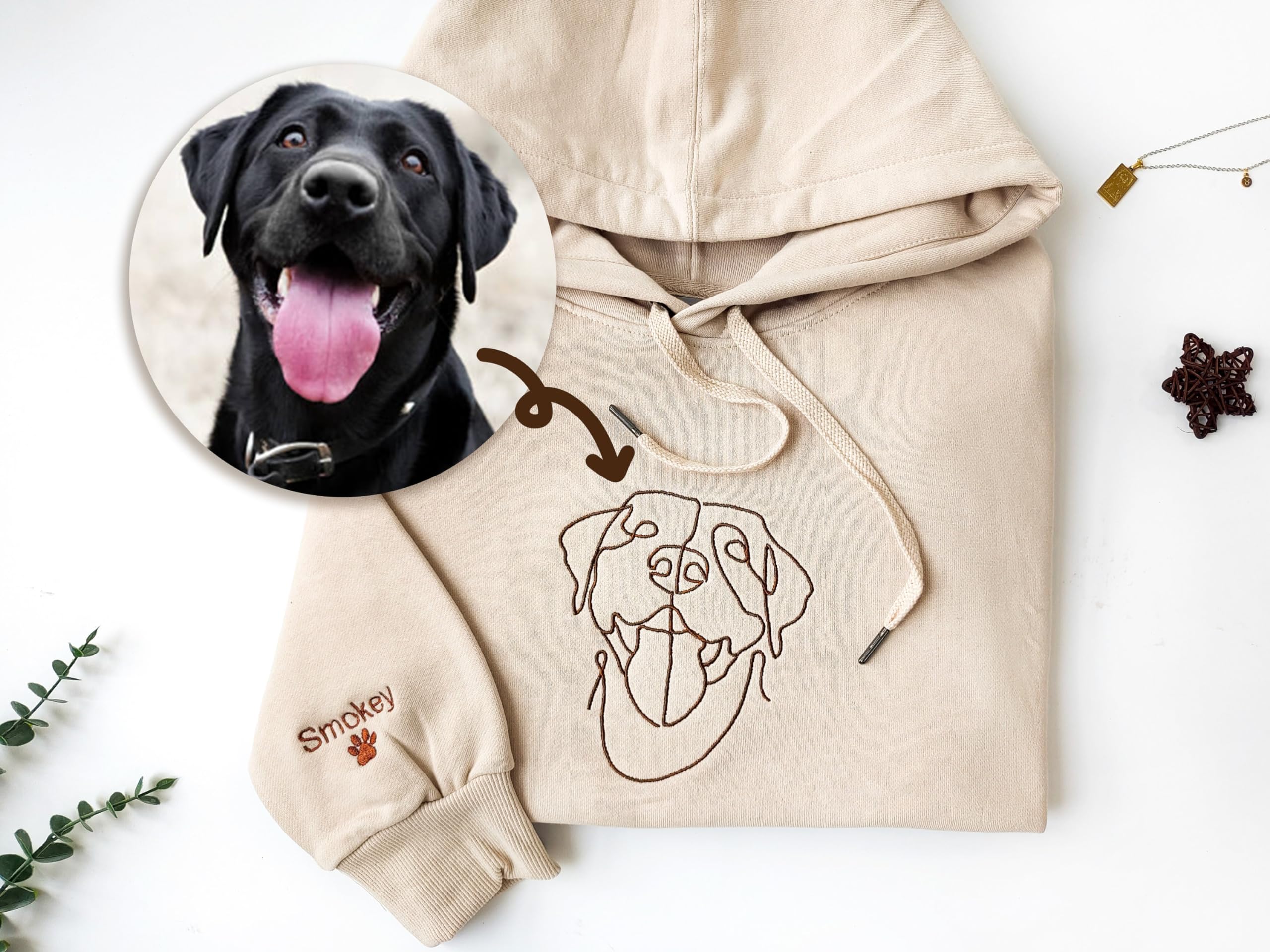 Custom Embroidered Dog Mom Sweatshirt & Hoodie - Personalized Pet Portrait Line Art - Women's Dog Lover Gift with Name on Sleeve - Cozy Casual Wear for Dog Owners, Walks & Pet Lover Events