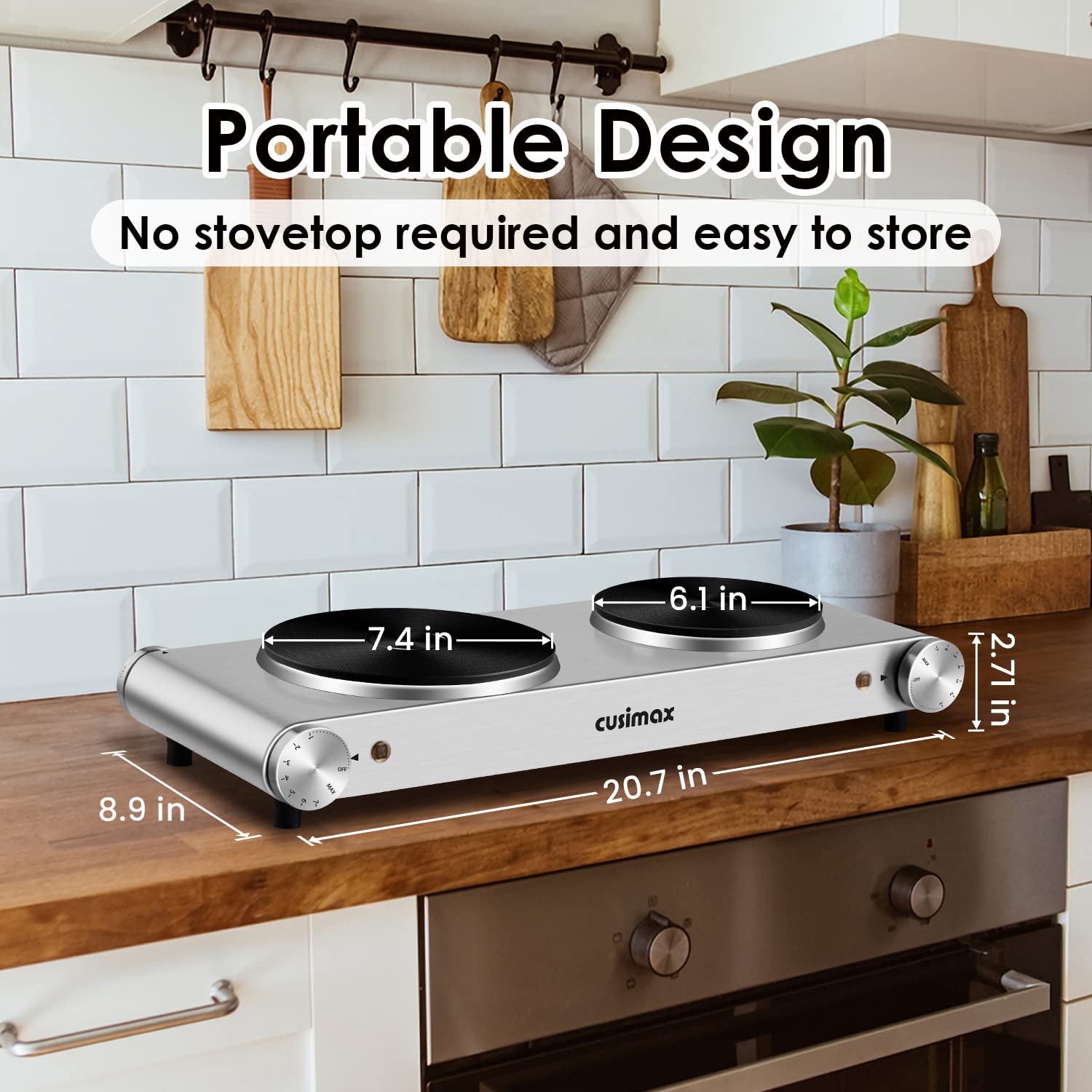 CUSIMAX 1800W Electric Double Burner Hot Plate - Portable Cast Iron Countertop Cooktop for Indoor/Outdoor Cooking | Compatible with All Cookware | Easy to Clean | Upgraded Version | Perfect for Dorms, Camping & Small Kitchens