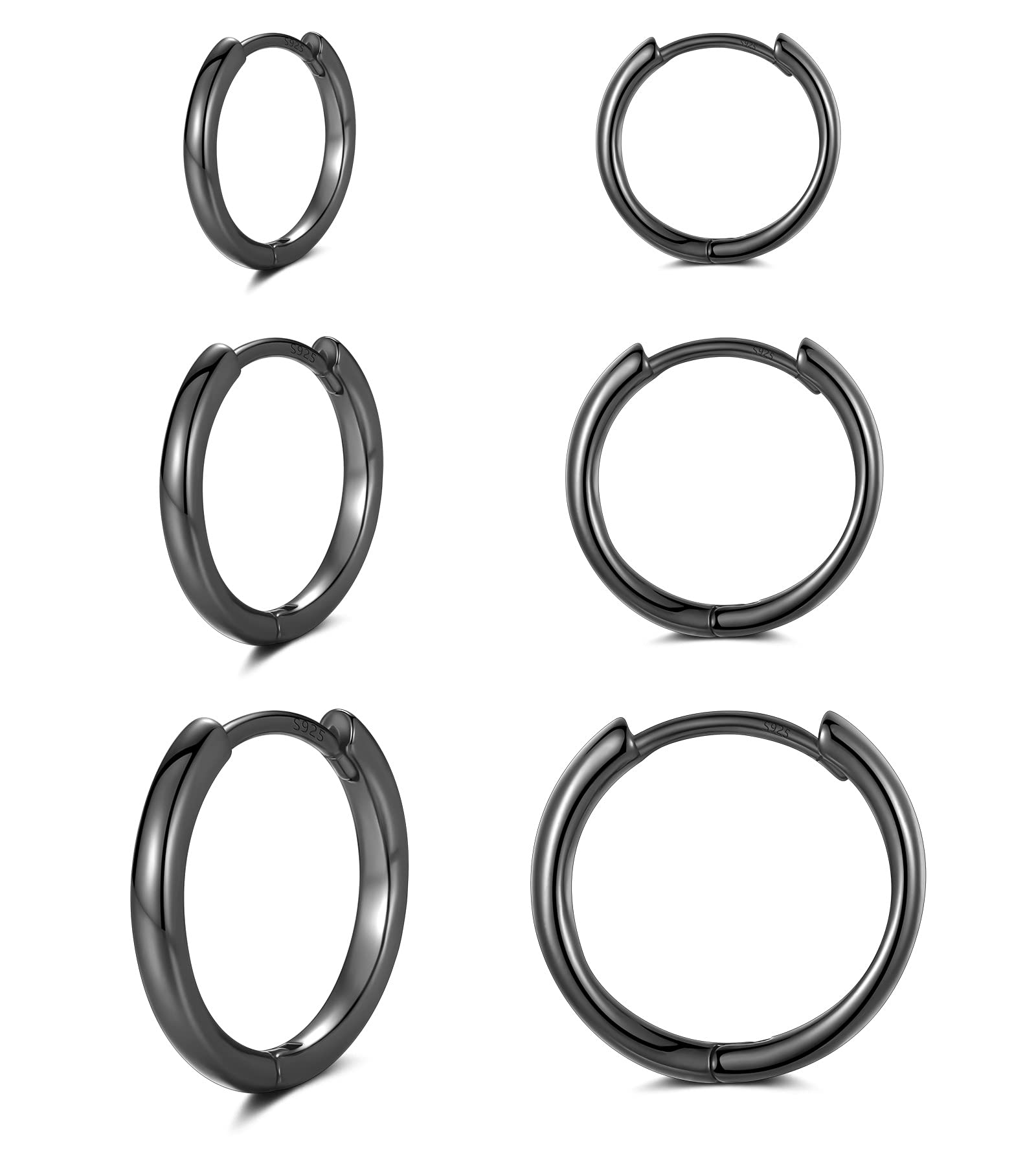 3 Pairs Small Cartilage Hoop Earrings for Women & Men - Hypoallergenic Sterling Silver Post Huggie Earrings (8mm/10mm/12mm) - Perfect for Daily Wear, Gifts & Special Occasions