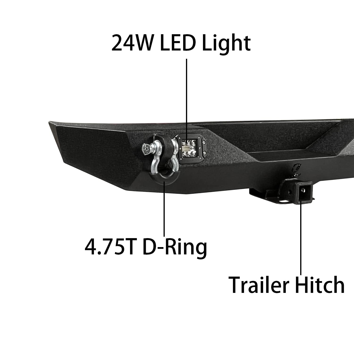 TIOYAR Black Textured Rear Bumper for 2007-2017 Jeep Wrangler JK & JKU - 2 LED Lights, 2
