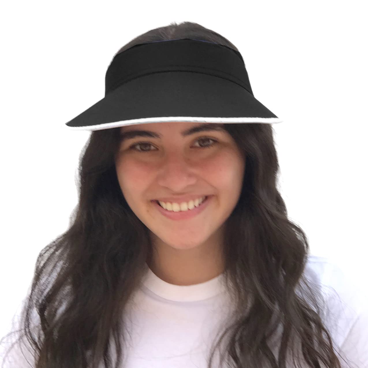 Silverfever Women's Wide Brim UV Protection Sun Visor Hat - UPF 50+ Sunblock for Beach, Tennis, Golf & Outdoor Sports (Black) - Perfect for Summer Activities, Travel and Sun Safety