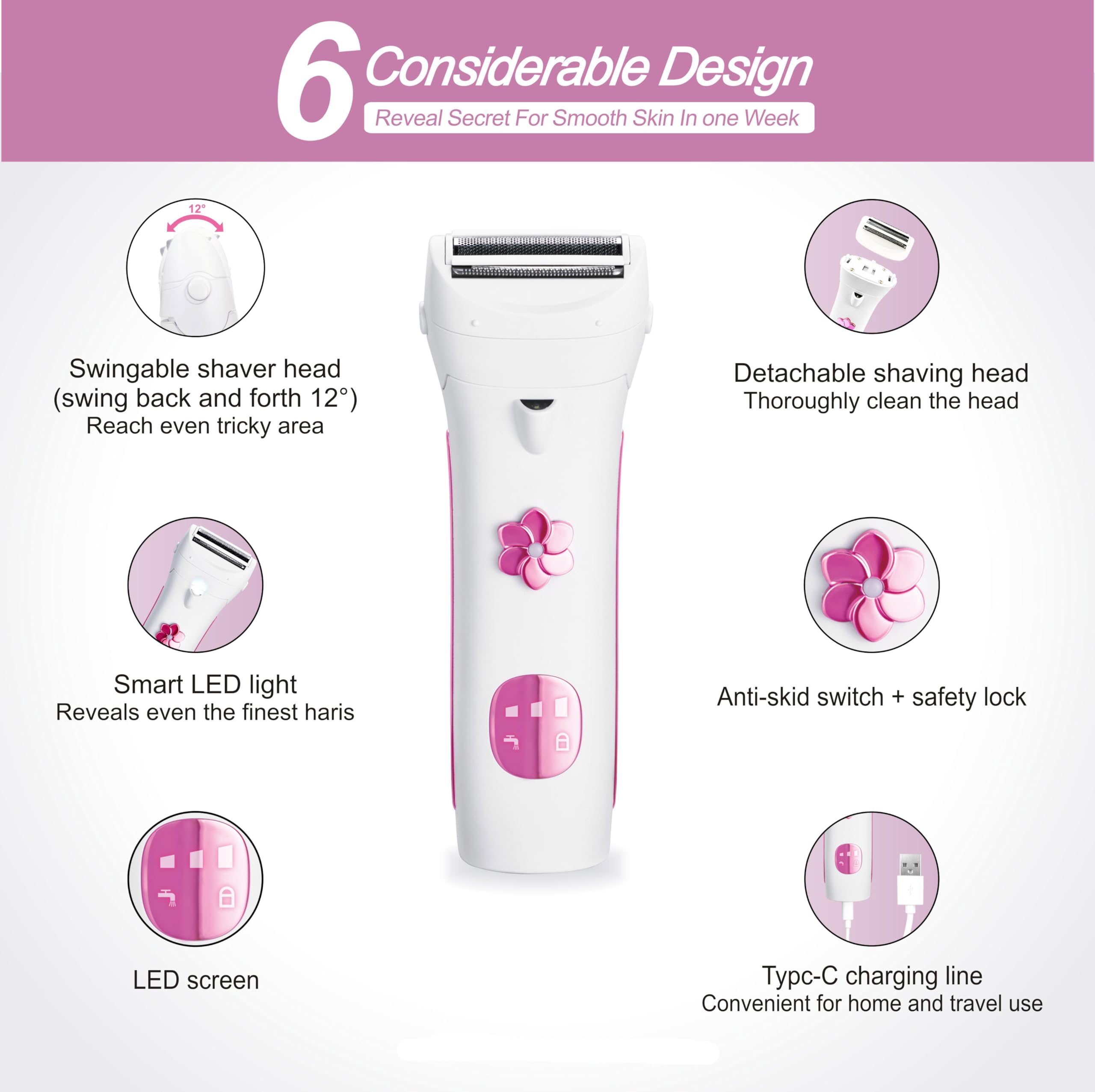 Best Electric Razor for Women - KEDA Rechargeable Bikini Trimmer with LED Screen, Cordless Wet/Dry Shaver for Legs, Underarm & Pubic Hair | Perfect for Travel, Gym & Quick Grooming at Home