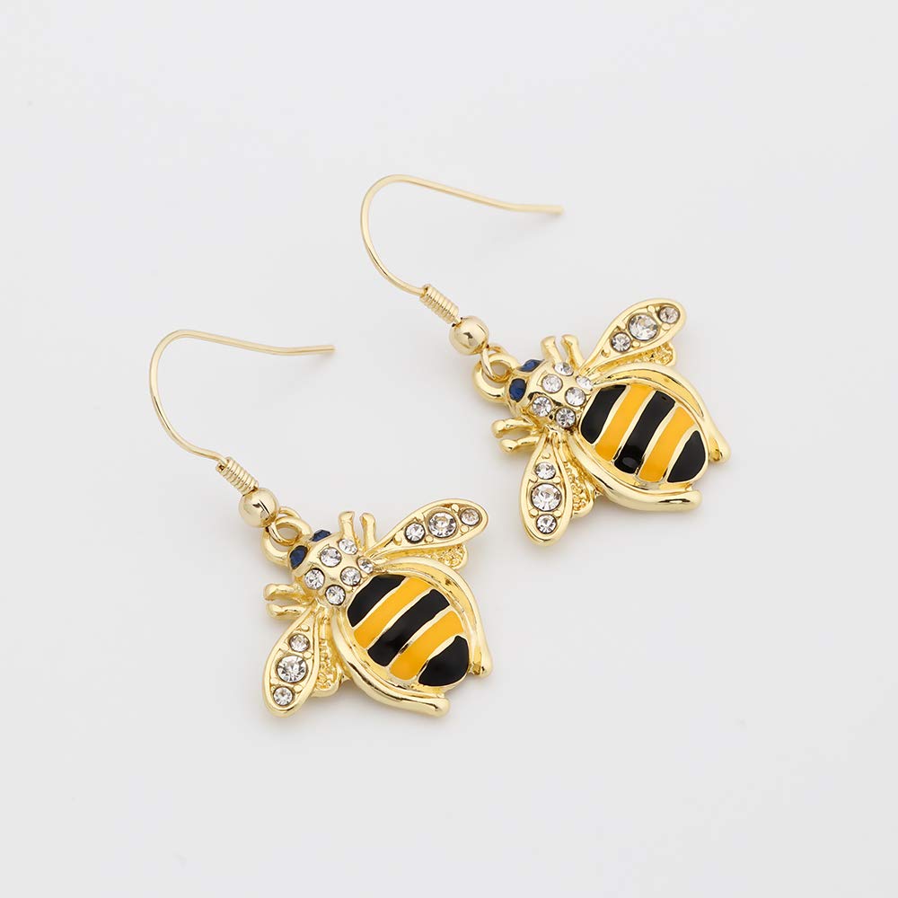 Sparkling Crystal Bee Dangle Earrings for Women - Elegant 3-Tone Gold/Silver/Rose Gold Jewelry - Perfect for Parties, Weddings & Everyday Wear