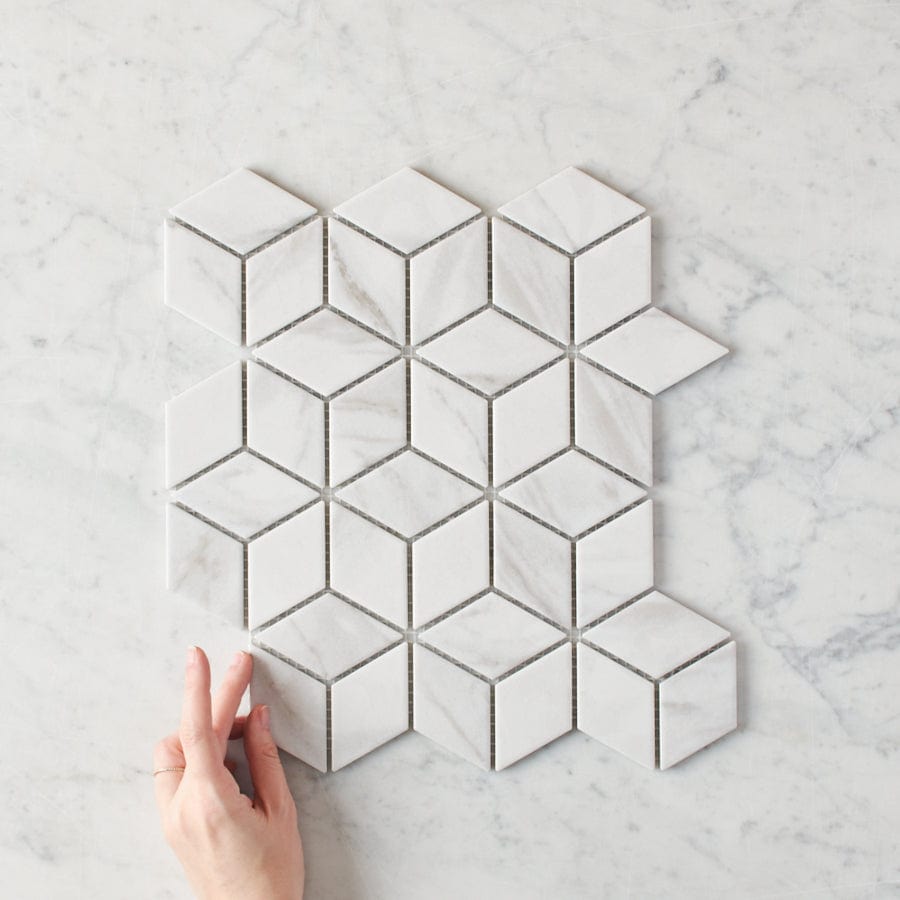 Oakley Cube Carrara Matte Mosaic Tile - Premium Ceramic Wall & Floor Tiles for Bathroom, Kitchen Backsplash & Shower - 12x12 Inch Matte Finish Mosaic Tile for Modern Home Decor