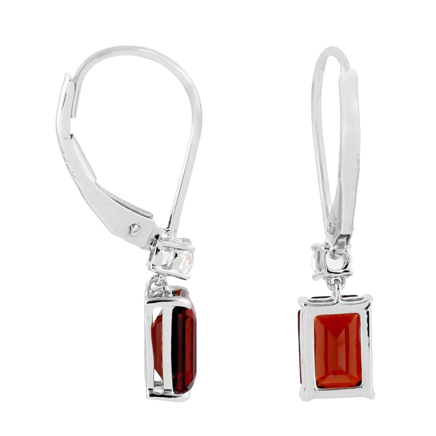Emerald Cut Garnet 18k White Gold Topaz Earrings - Elegant Jewelry Gift for Women, Perfect for Weddings, Anniversaries & Special Occasions