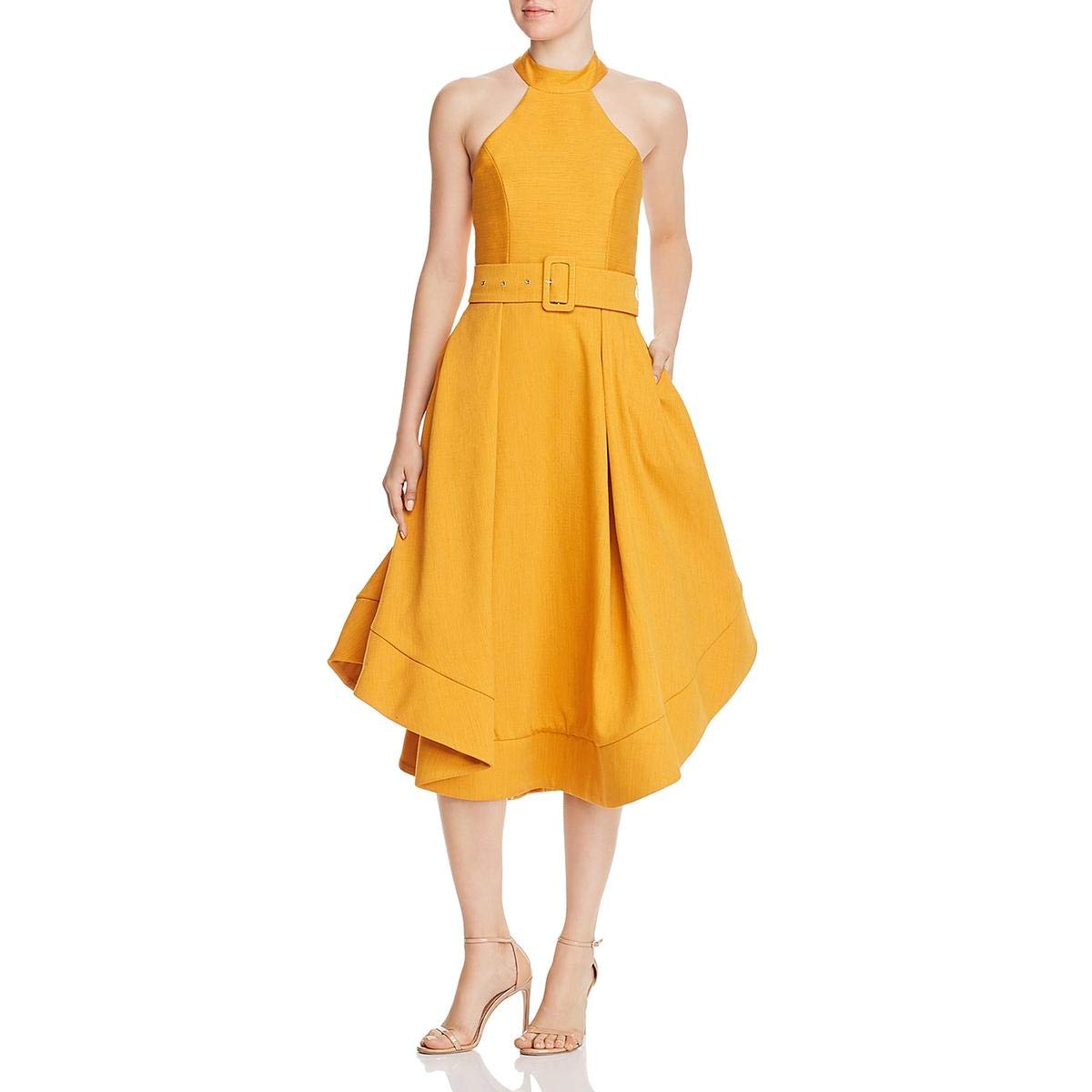 C/Meo Collective Women's Confirmative Halter High-Low Fit and Flare Party Dress - Elegant Cocktail & Evening Gown for Weddings, Prom, Special Occasions