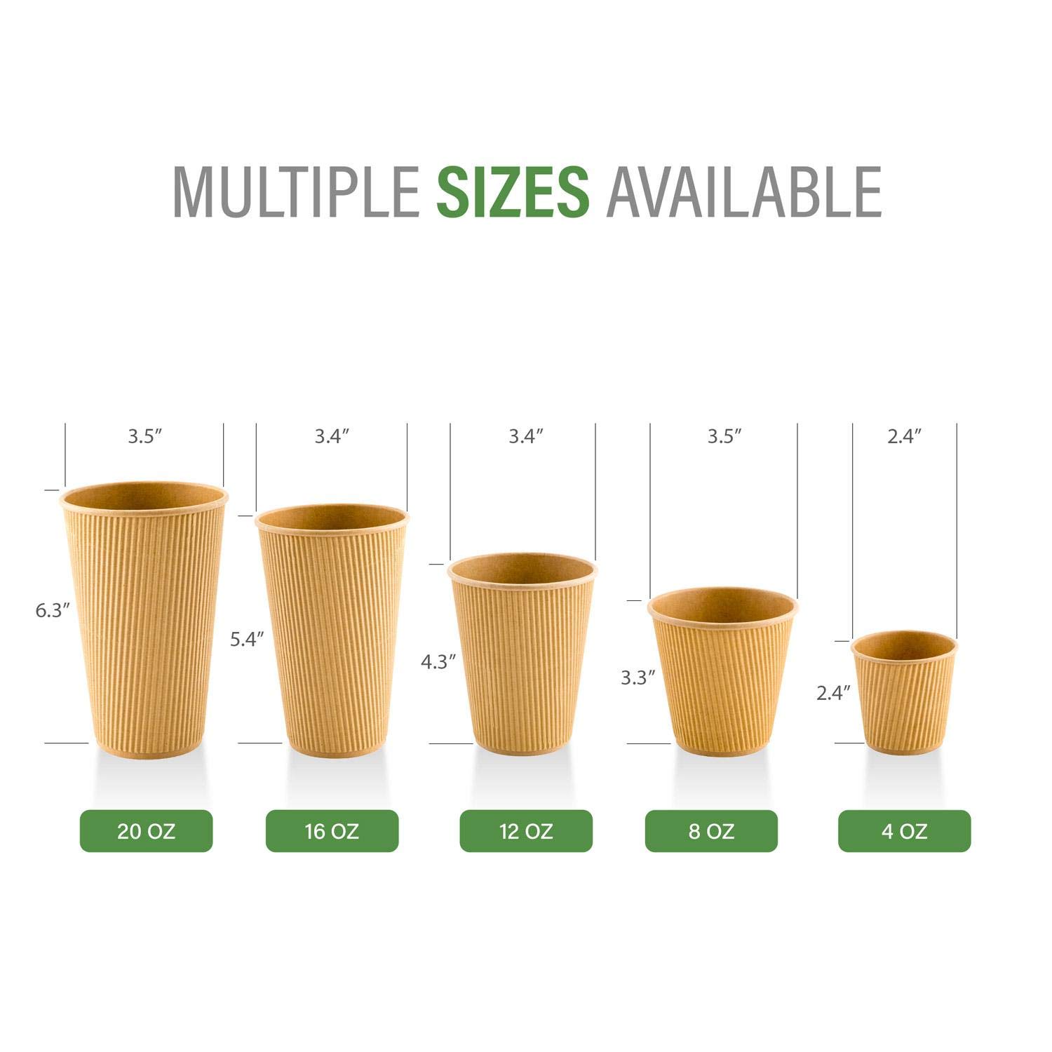 20oz Insulated Double Wall Coffee Cups with Secure Grip - 250 Pack Kraft Paper Ripple Cups | Leakproof & Sustainable | Perfect for Coffee Shops, Cafes & Office Break Rooms | Lids Sold Separately
