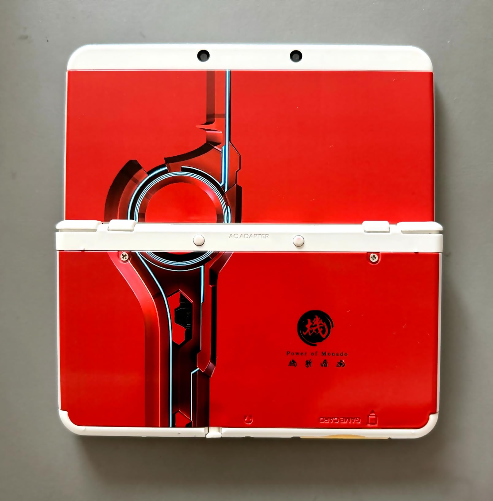 Monado Edition Red New 3DS XL Faceplate Shell Replacement Set - Top & Bottom Cover Plates with White Backplate for Nintendo 3DS Small Handheld Console | Custom Gaming Accessories for Enhanced Gameplay Experience