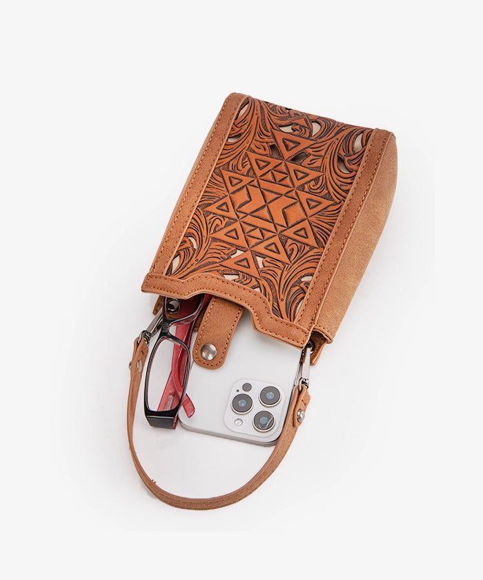 Trinity Ranch Floral Tooled Leather Mini Crossbody Bag for Women | Stylish Boho Purse for Everyday Use, Travel & Date Night