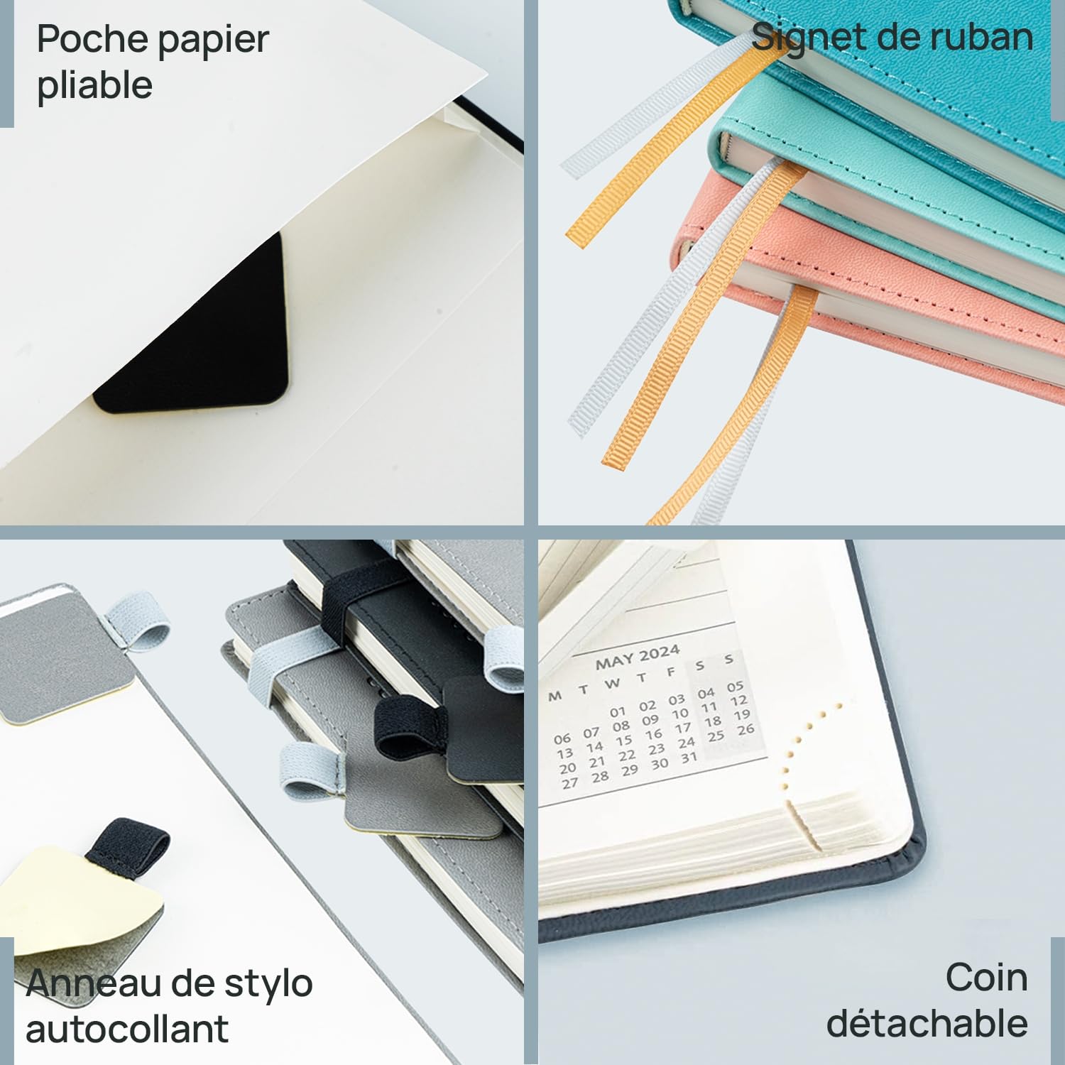 POPRUN 2025 Weekly Planner - 22 x 16.5 cm Soft PU Leather Cover, Vertical Layout (Jan-Dec 2025), 12-Month Agenda with 2 Ribbon Bookmarks, FSC® Certified 100g/m² Paper, Teal Blue - Perfect for Office, School & Personal Organization