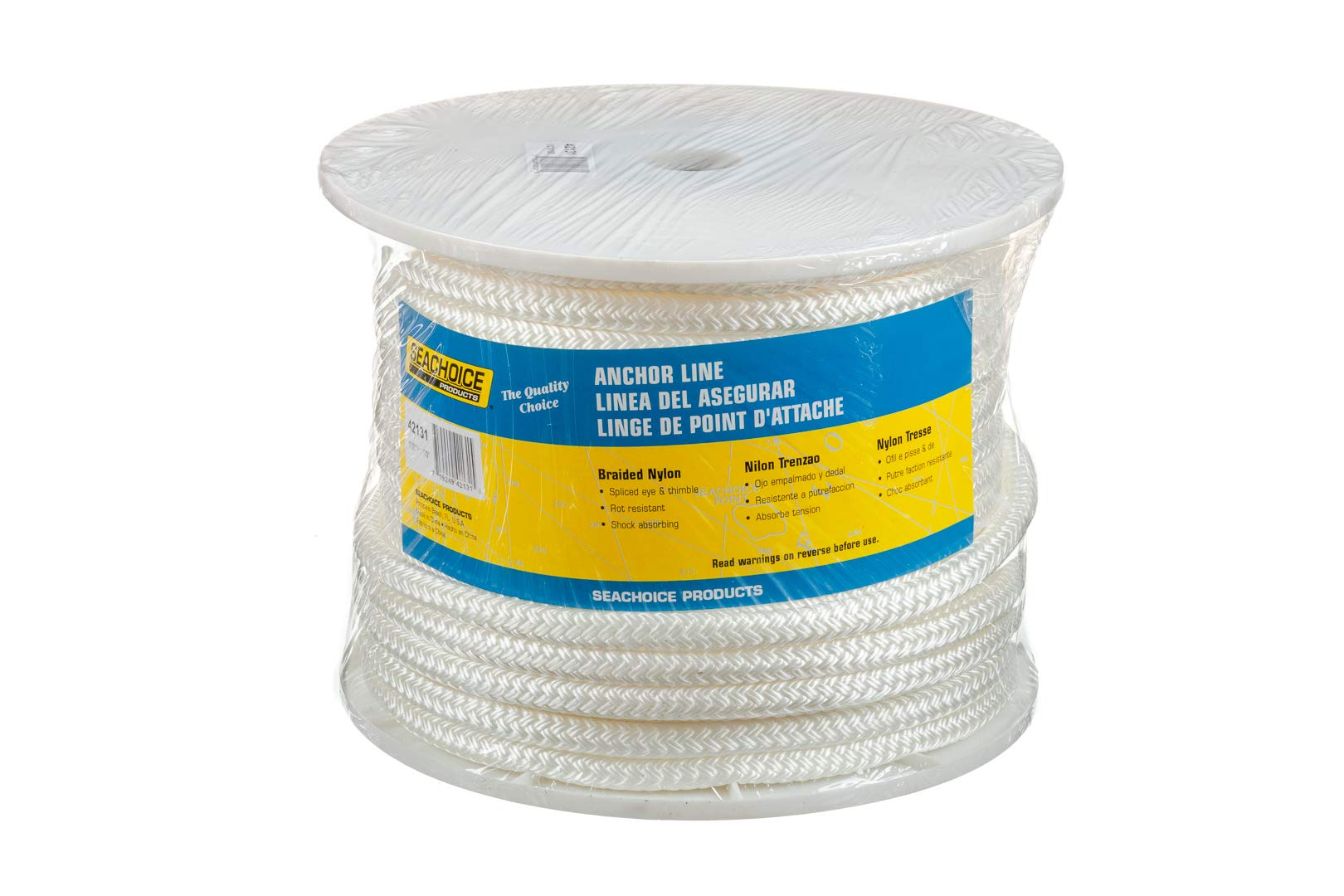 Seachoice Premium Double-Braid Boat Anchor Rope - Heavy Duty Marine-Grade Nylon Rope for Boating, Docking & Mooring - Ideal for Sailboats, Yachts & Fishing Vessels