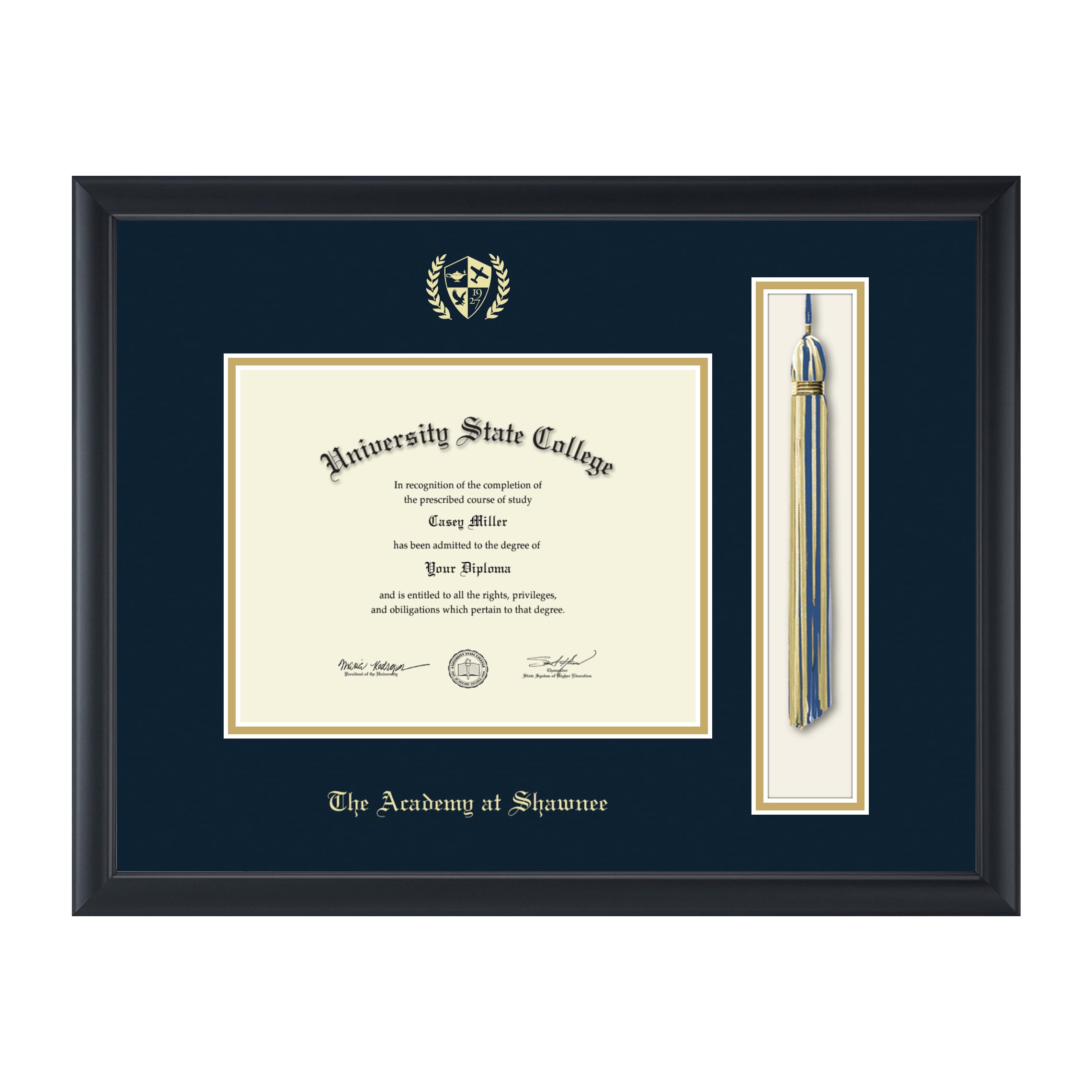 9x7 Inch Tassel Diploma Frame for High School - Gold Embossed Tassel & Cord with Black Moulding and Navy/Gold Matting - Perfect for Graduation Display, Office Decor & Academic Achievement Showcase
