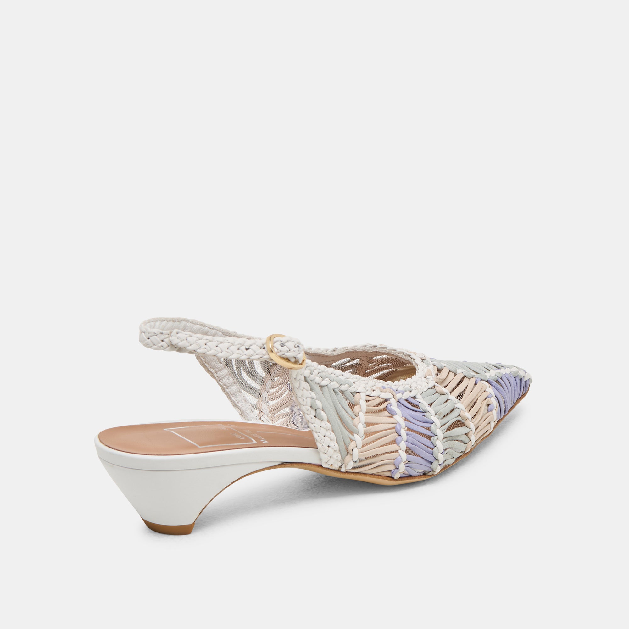 DAFNEY Women's White Multi Woven Leather Heels - Elegant High Heel Pumps for Office, Party & Special Occasions