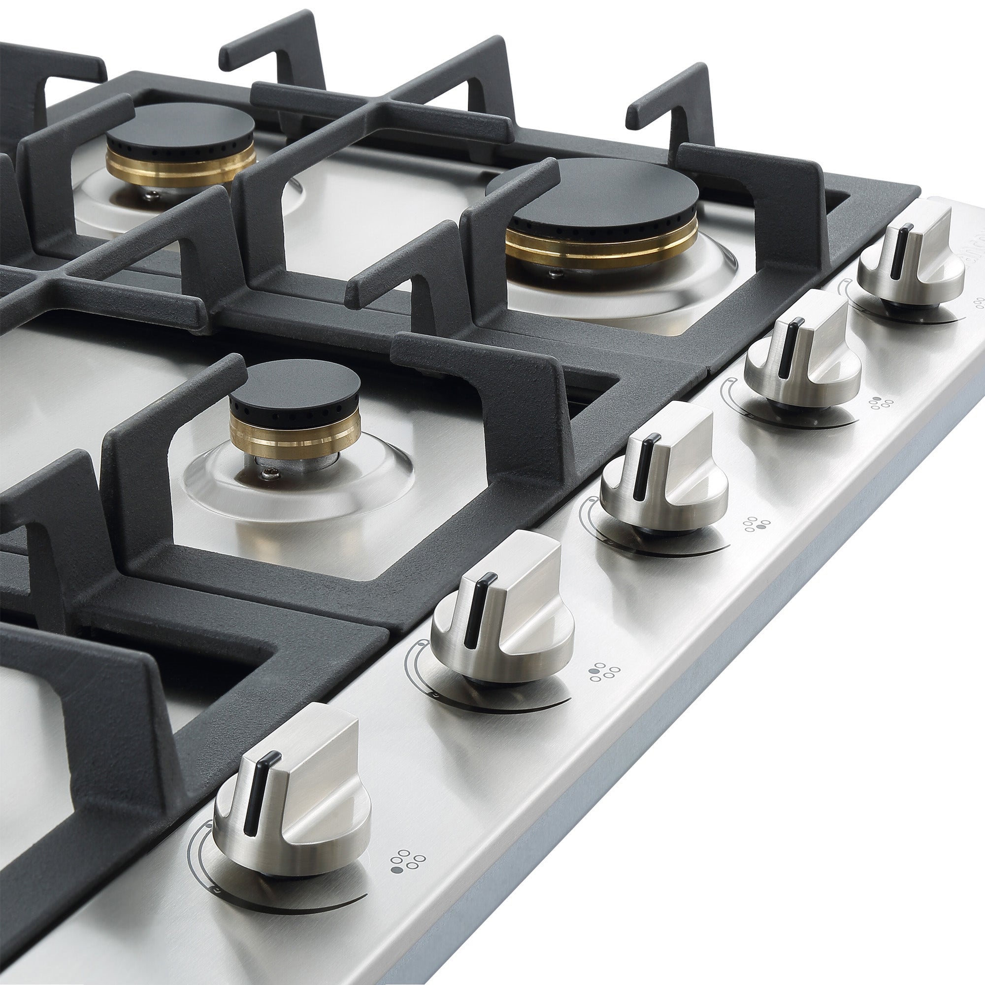 Ancona 30 Inch Stainless Steel Recessed Gas Cooktop - 5 Brass Burners with Cast Iron Pan & Wok Supports - Perfect for Home Kitchens & Professional Cooking
