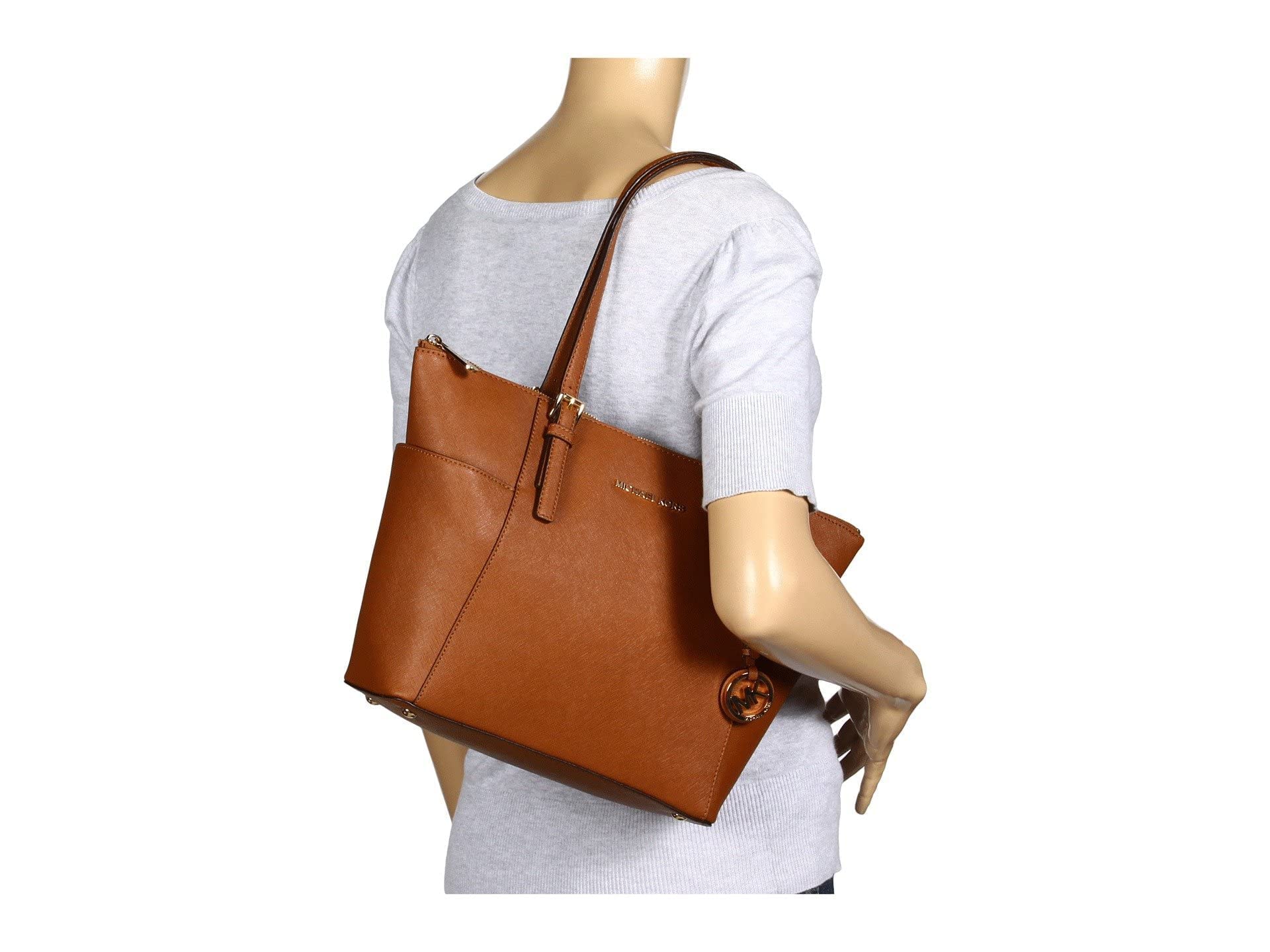 Michael Kors Women's Jet Set East West Trapeze Tote Bag - Stylish Leather Luggage Handbag for Work, Travel & Everyday Use