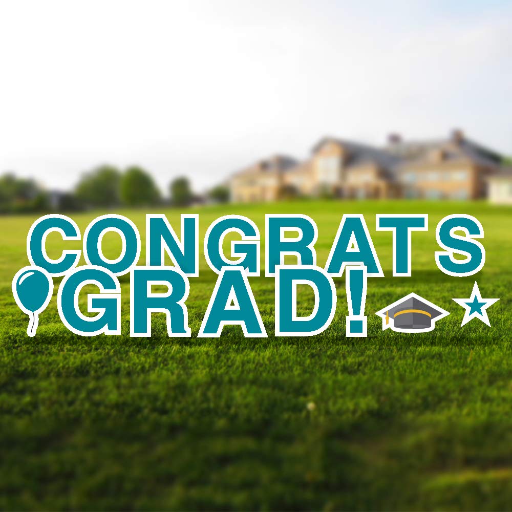 Vispronet 18in Tall Weather-Resistant Graduation Yard Sign with Steel Stakes - High School & College Graduation Decorations in Teal - Perfect for Outdoor Lawn, Garden & Driveway Celebrations