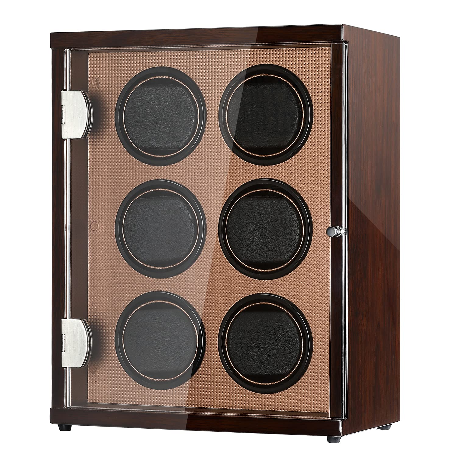 Premium CHIYODA 6-Watch Automatic Winder with LCD Touch Screen - 12 Rotation Modes, High Gloss Brown Finish - Perfect for Luxury Watch Storage & Display (Home/Office/Collection)