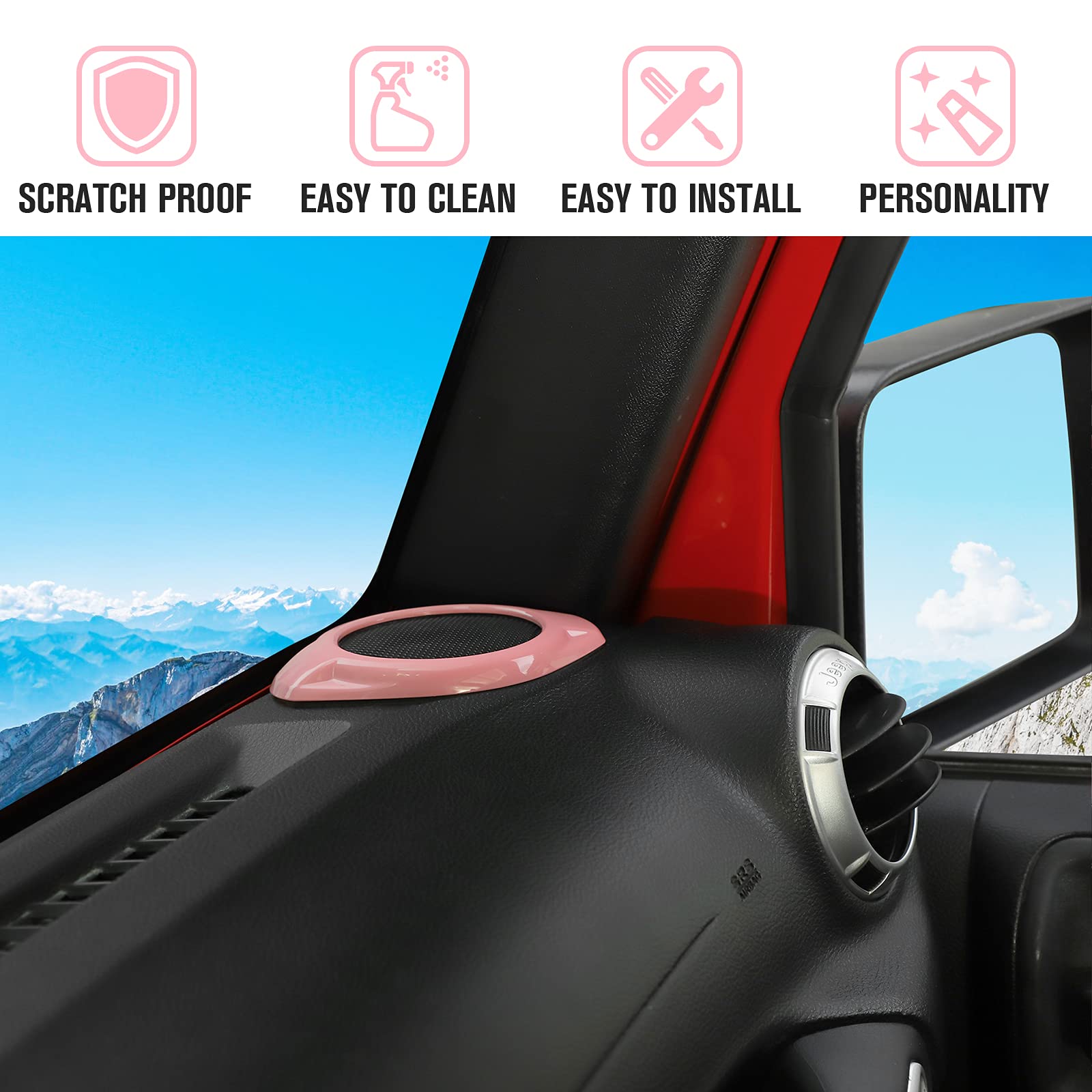 JeCar A-Pillar Speaker Cover Trim for Jeep Wrangler JK & Unlimited 2015-2018 - ABS Plastic Interior Accessories (Pink) - Upgrade Your Ride with Stylish Protection