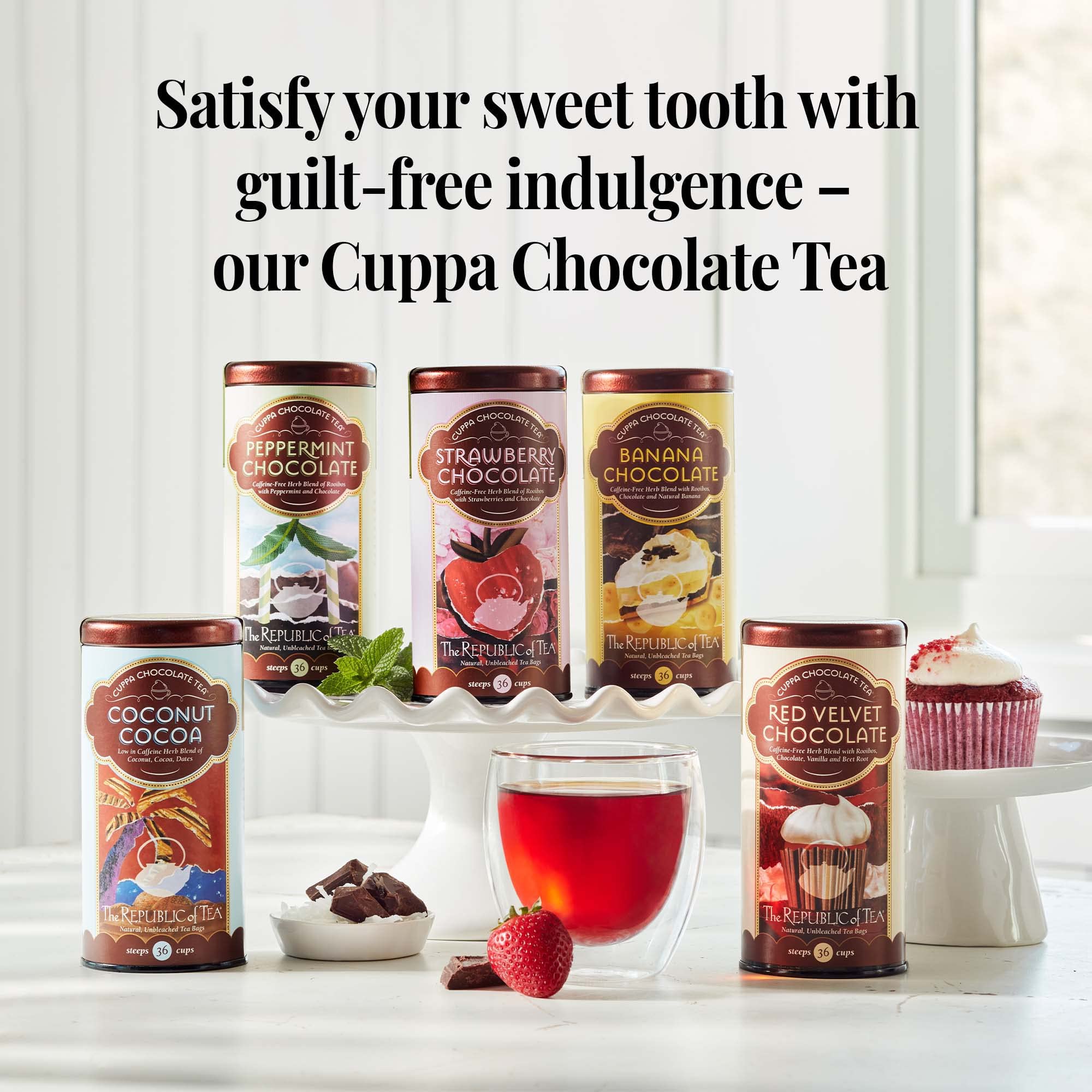Organic Peppermint Chocolate Rooibos Tea Bags - 36 Count, Caffeine-Free Herbal Dessert Tea Blend | Perfect for After Dinner, Relaxation & Holiday Gifting