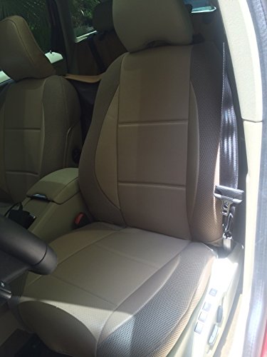 Premium Custom Fit Front Car Seat Covers for Volvo S60 2015-2023 - Genuine Leatherette Center & Durable Synthetic Sides in Tan | Luxury Protection & Comfort for Daily Commute & Road Trips