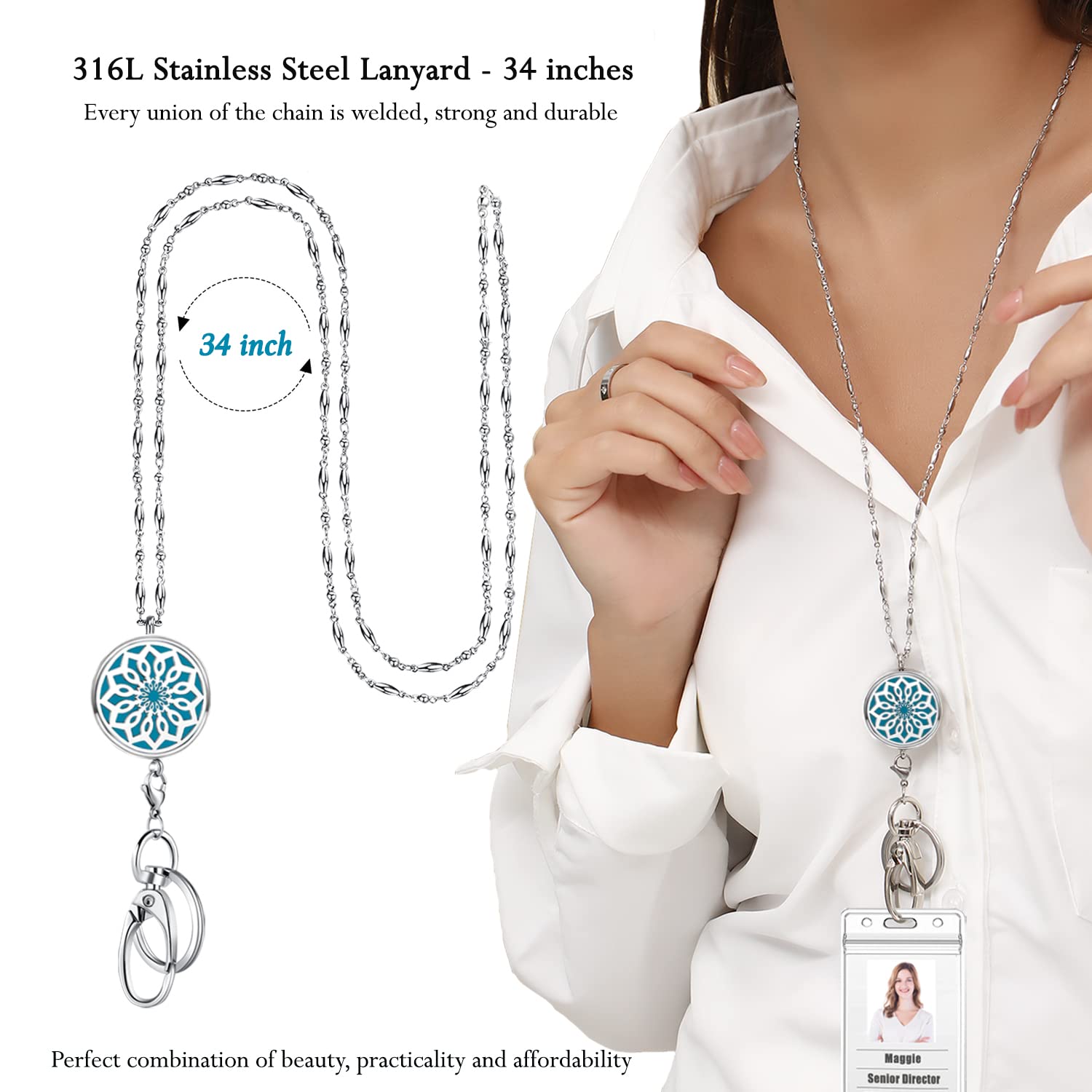 Stylish Stainless Steel Lanyard for ID Badges - Nurse, Teacher & Office Work Jewelry