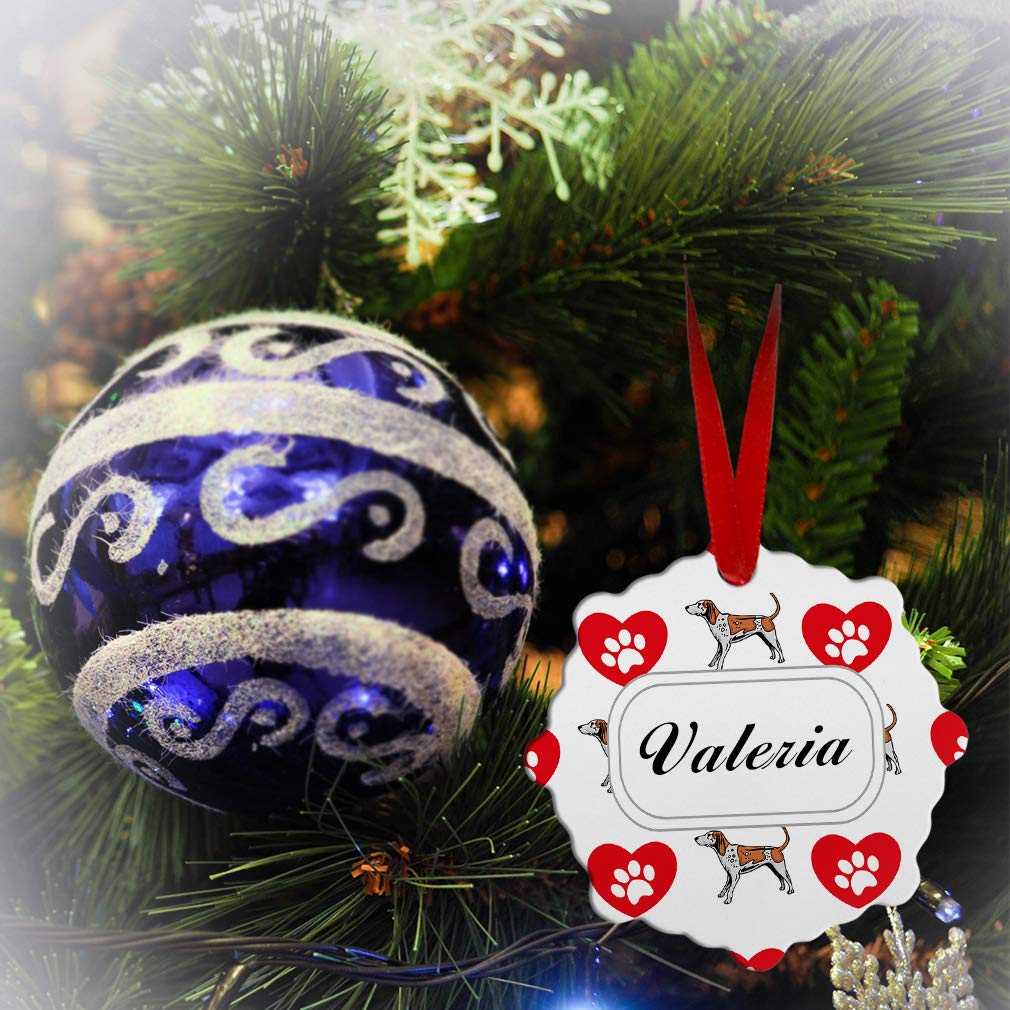 Personalized Aluminum Christmas Ornament - English Coonhound Dog with Heart Paws - Holiday Tree Decoration - Custom Text London Shape - Perfect for Xmas Gifts & Home Decor