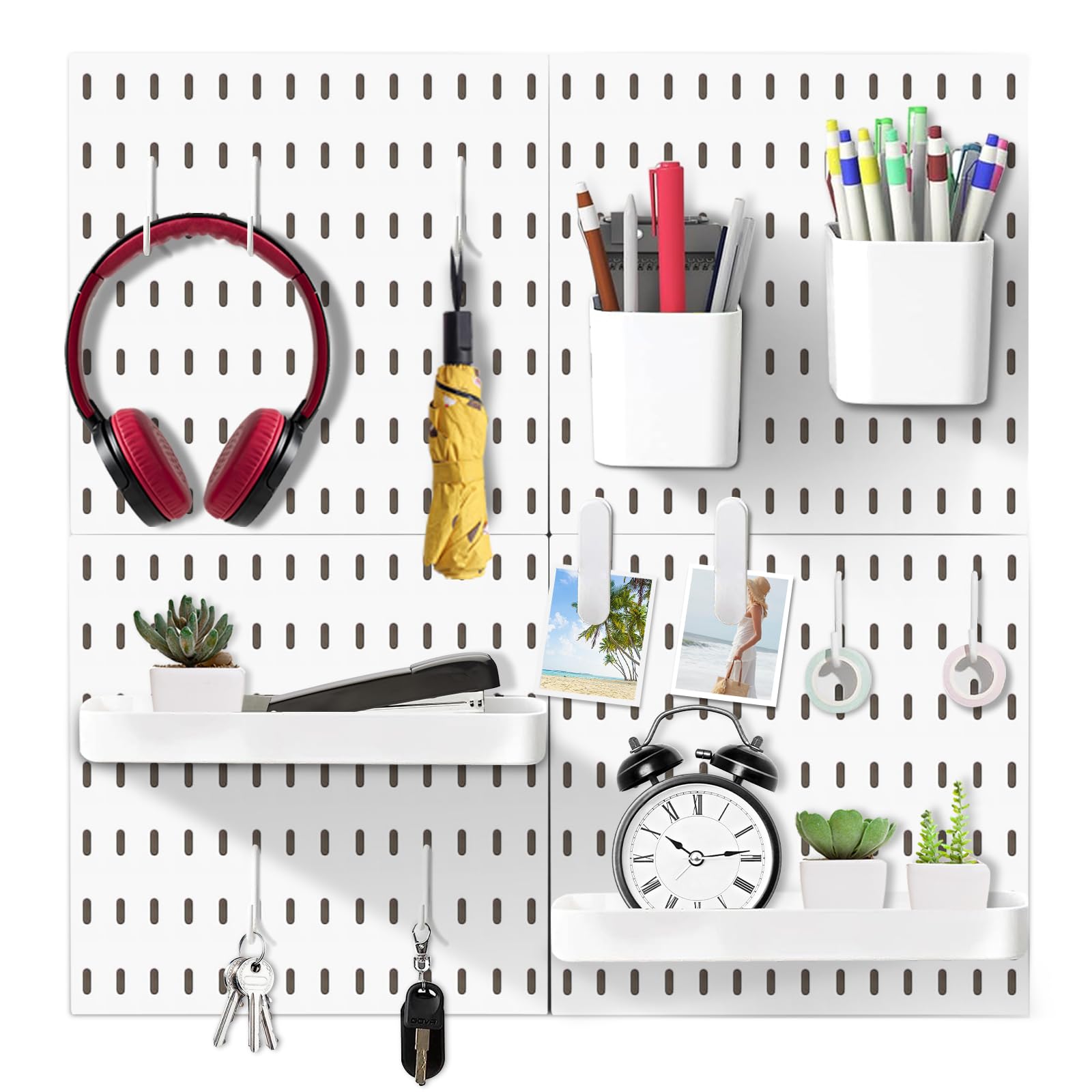 17-Piece Pegboard Combination Kit - 4 Peg Boards & 13 Accessories - Wall Organizer for Crafts, Tools & Nursery Storage - White Modular Hanging Display System (22