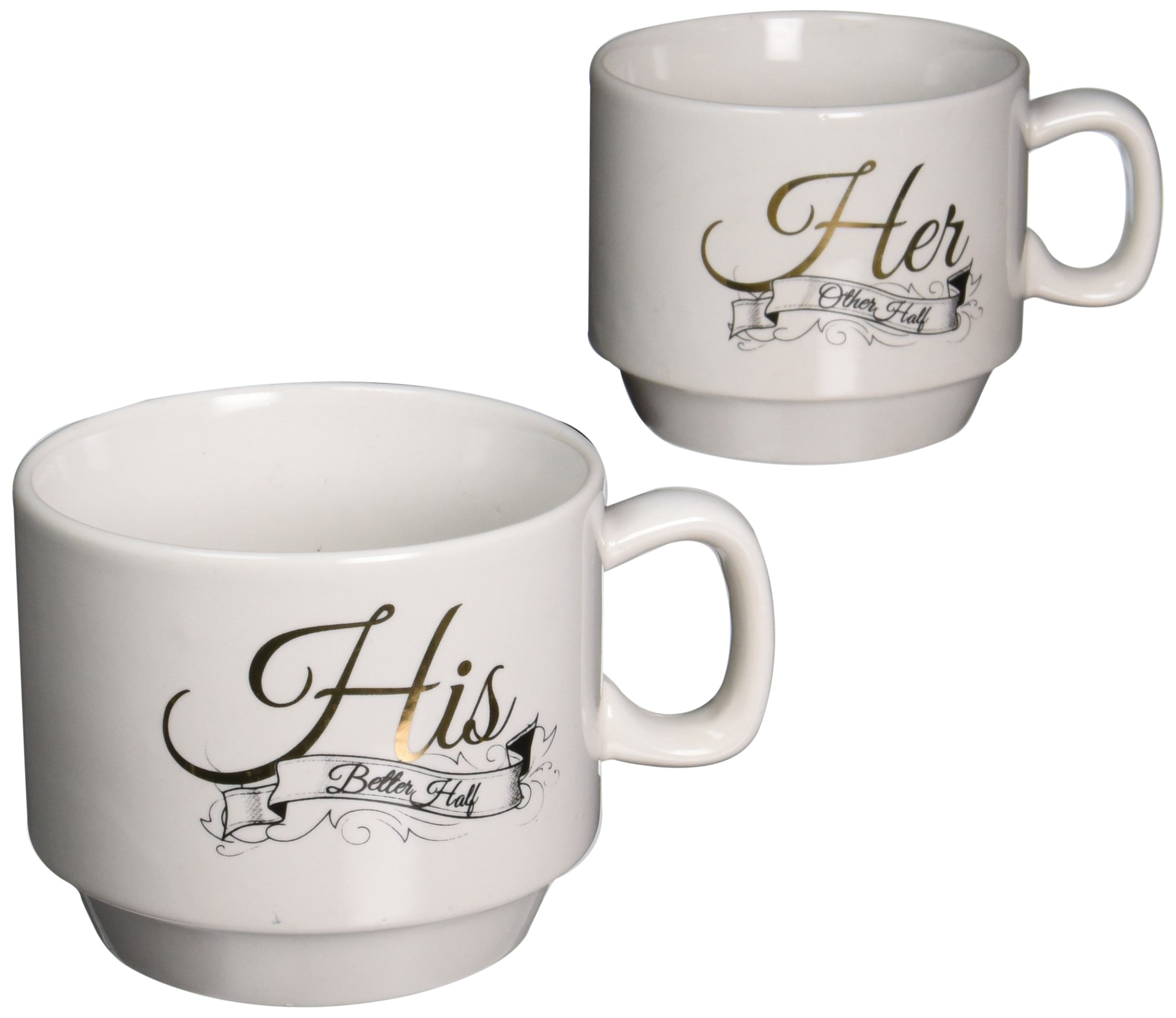 American Atelier His & Hers Stackable Coffee Mugs Set of 2 - Black & Red Ceramic Cups for Couples - Perfect for Morning Coffee, Romantic Gifts & Kitchen Decor