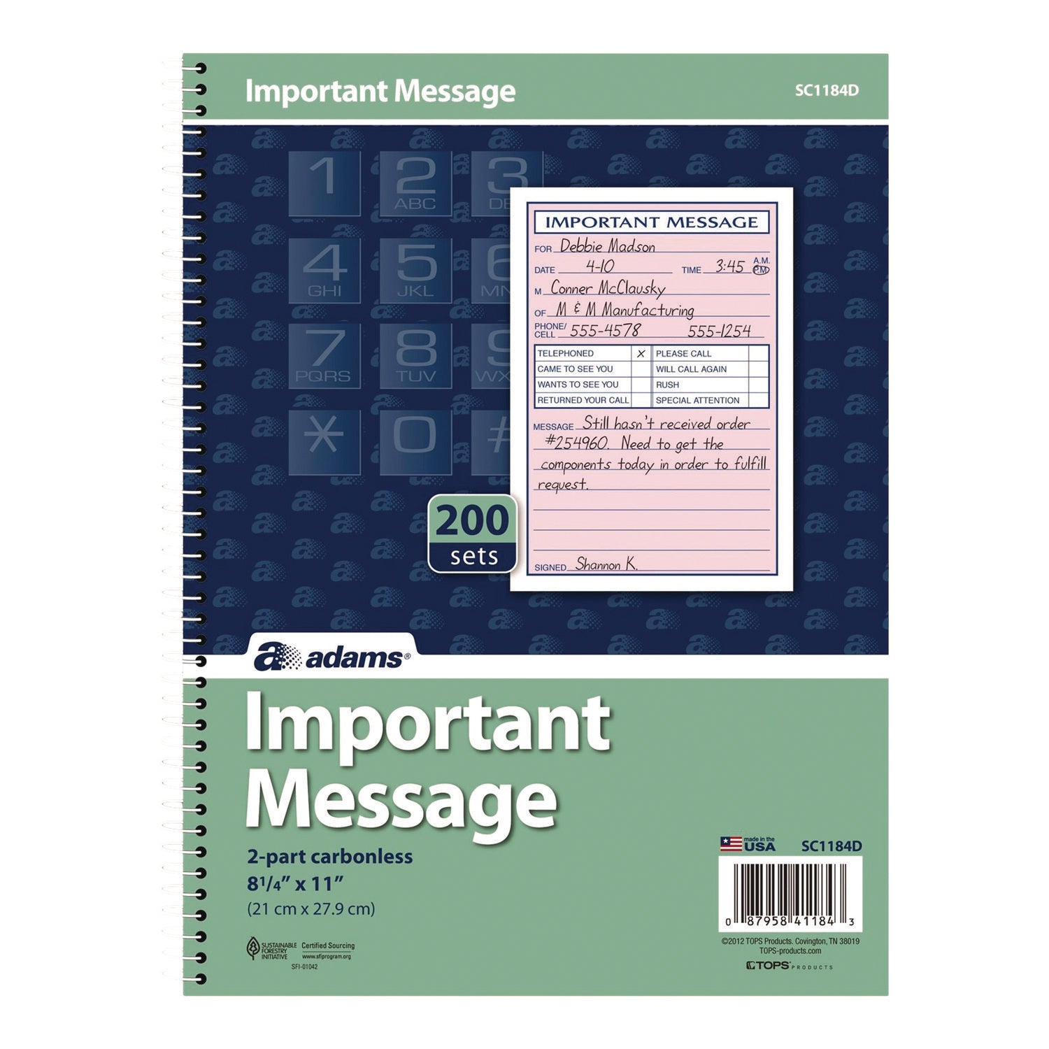 Adams® Important Message Book - 2-Part Carbonless Copy, 4 Forms per Sheet (200 Total) - Perfect for Office Communication, Customer Service & Legal Documentation