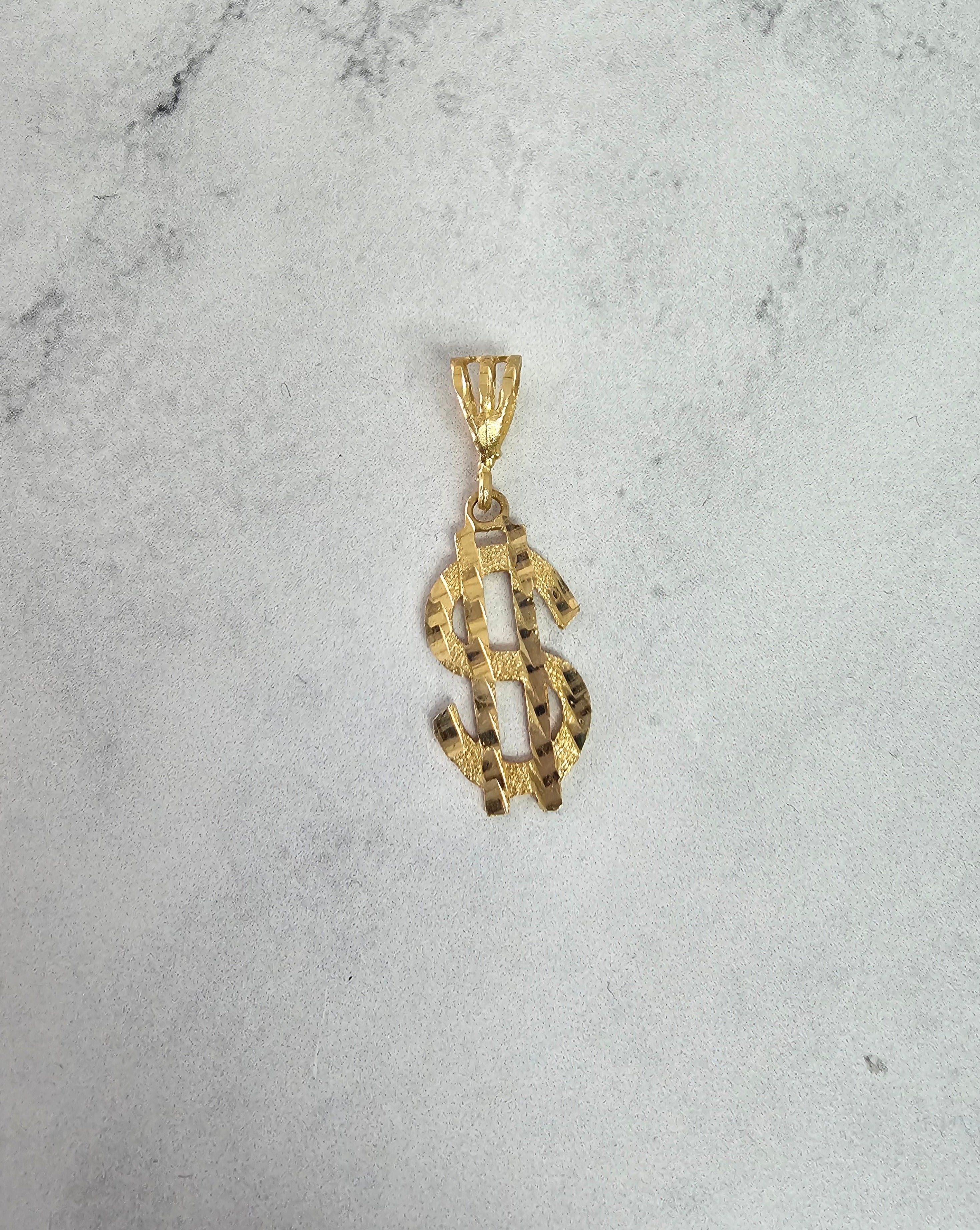 10K Yellow Gold Money Dollar Sign Pendant with Diamond Cuts - Perfect for Gifts, Parties & Luxury Jewelry Collections