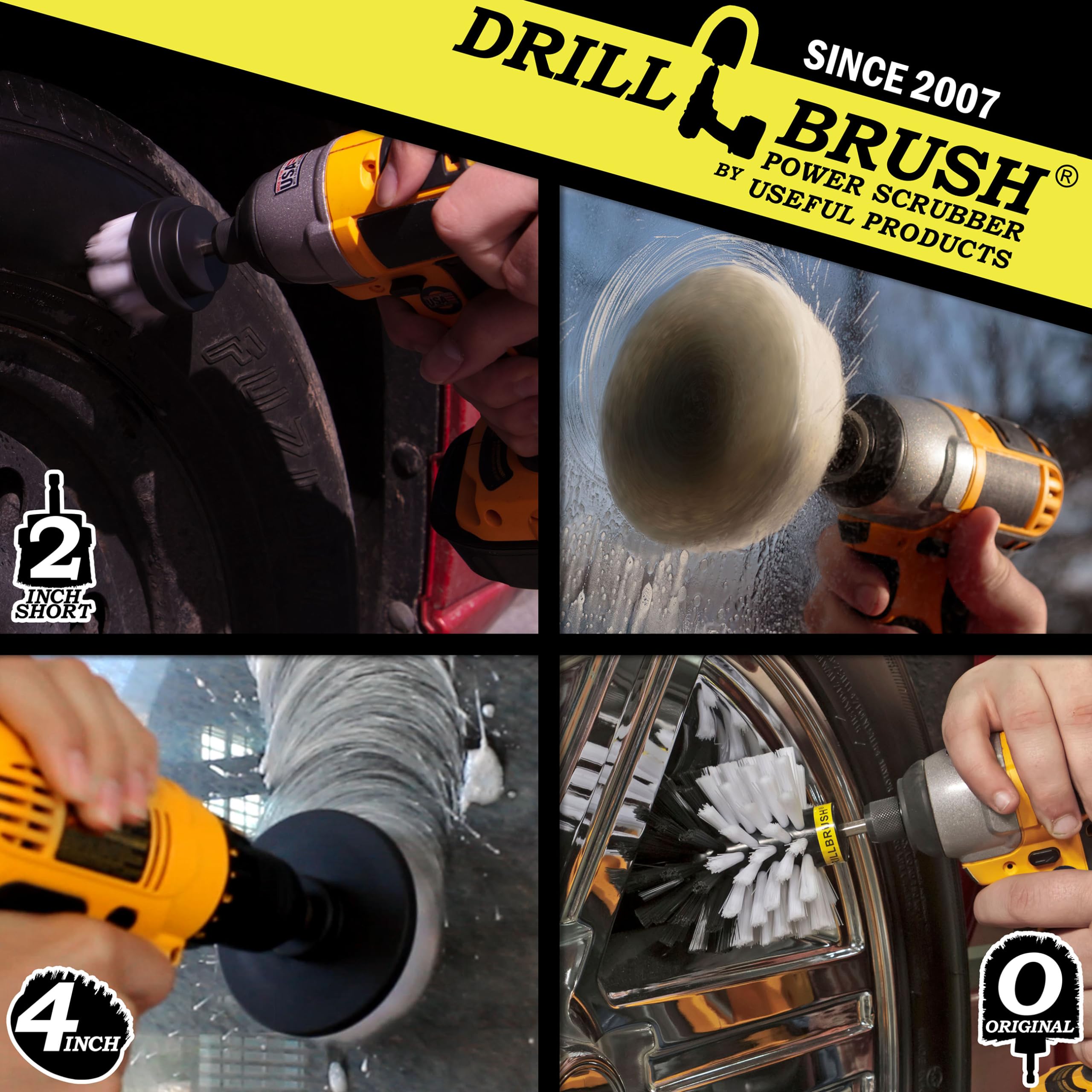 Drillbrush Rotary Drill Brush Set - Cordless Scrubber for Auto Detailing, Upholstery & Bathroom Cleaning | Includes Drill Brush Pads & Shower Door Cleaner | Perfect for Car Detailing, Home Deep Cleaning & Tile Grout Scrubbing