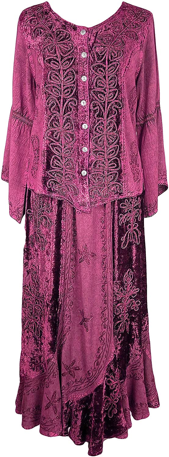 Agan Traders 2025 Long Sleeve Velvet Blouse for Women - Vintage Renaissance Button Down Embroidered Top | Spring Winter Fashion | Perfect for Parties, Weddings & Renaissance Fairs