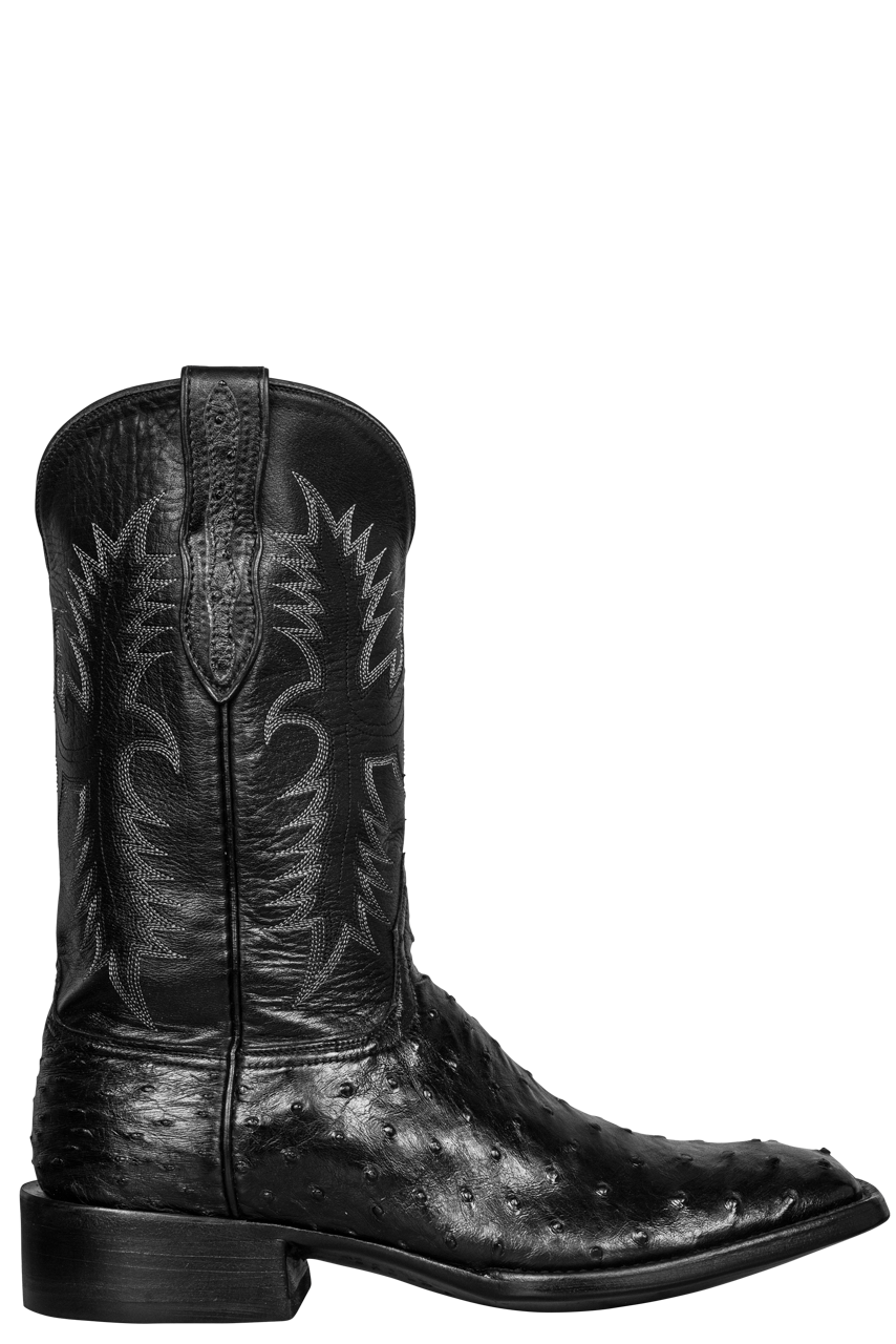 Premium Black Jack Full Quill Ostrich & Florence Buffalo Leather Cowboy Boots for Men - Western Style Riding Boots for Country Music Festivals and Rodeo Events