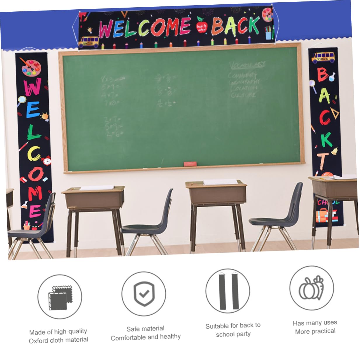 Garneck 9-Piece School Season Decorative Banner Set - Chalkboard Door Hangers & Photo Backdrop Cloth for Classroom, Office Party & Seasonal Decorations