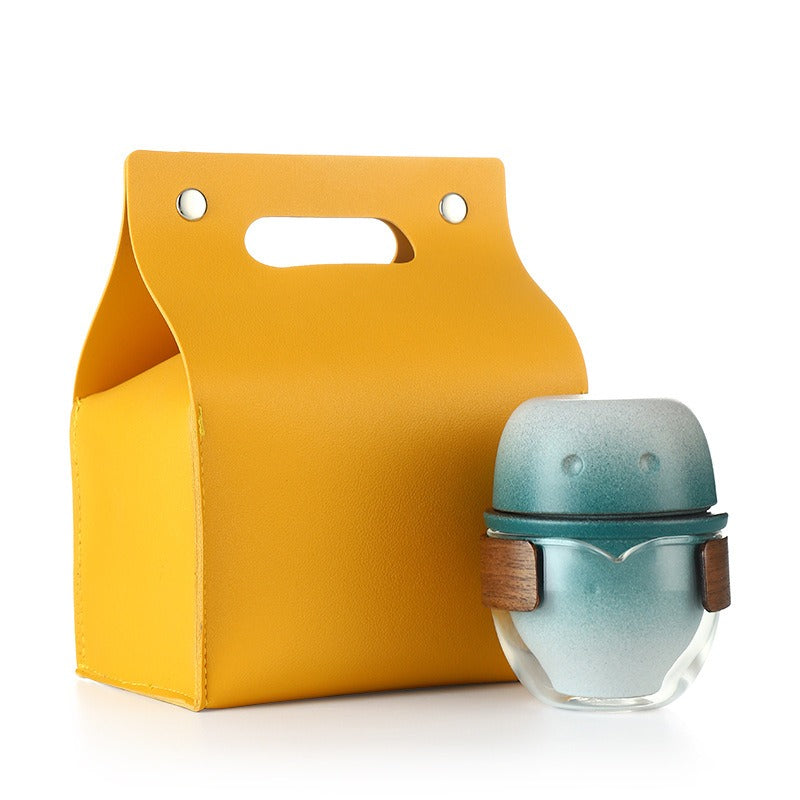 Premium Glass & Ceramic Penguin Travel Tea Set - Portable Tea Infuser for Camping, Office & Gifts - 12oz Insulated Mug with Lid & Strainer