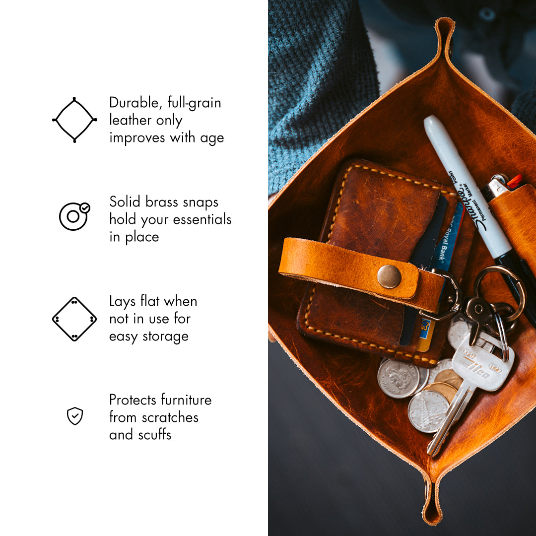Premium Leather Valet Tray for Keys, Wallet & Jewelry | Handmade Organizer for Dresser, Nightstand & Entryway | Perfect Gift for Men & Women