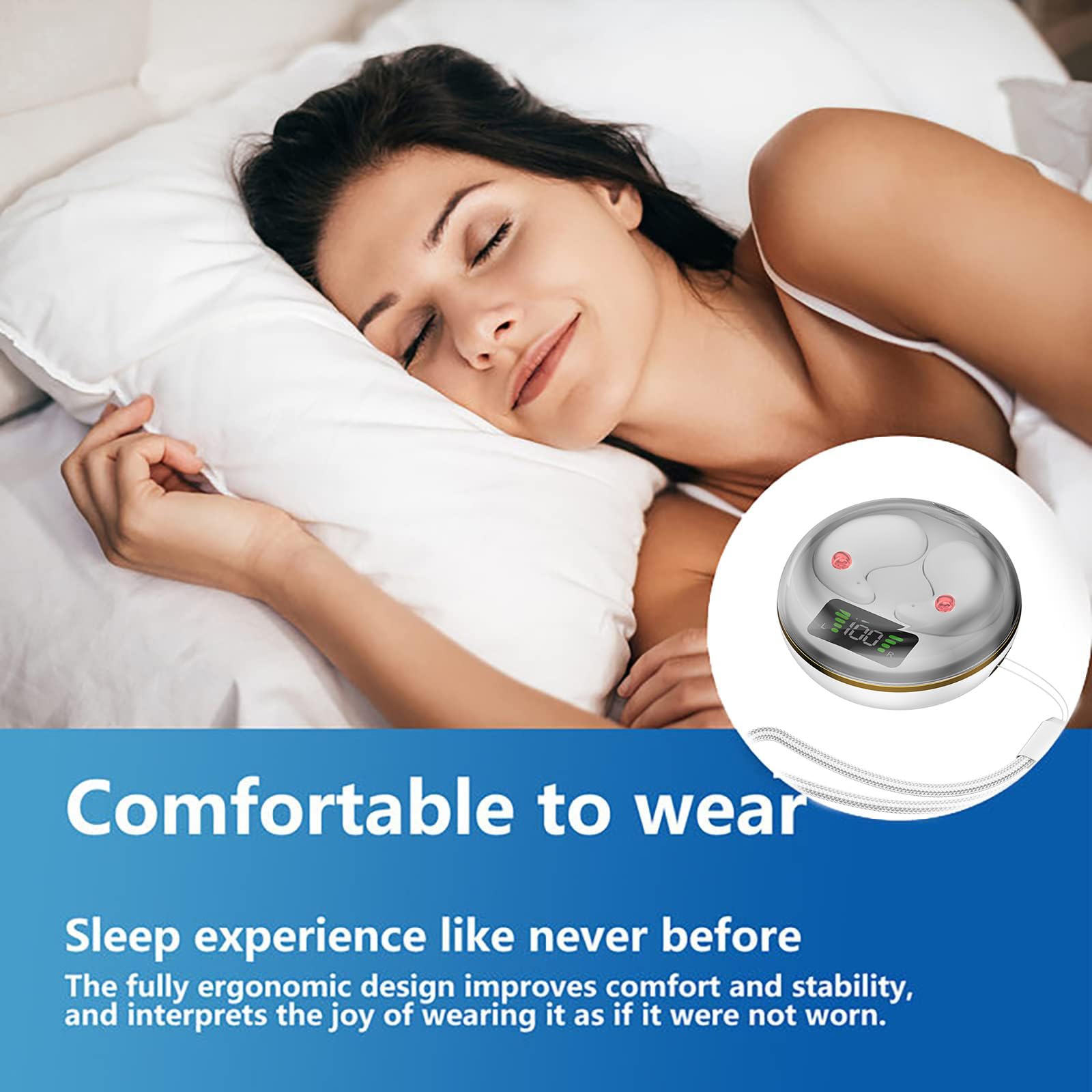 Wireless Sleep Earbuds with Noise Cancelling & Mic | Bluetooth Headphones for Sleeping | True Wireless Earbuds for Side Sleepers | Comfortable for Night Use & Travel