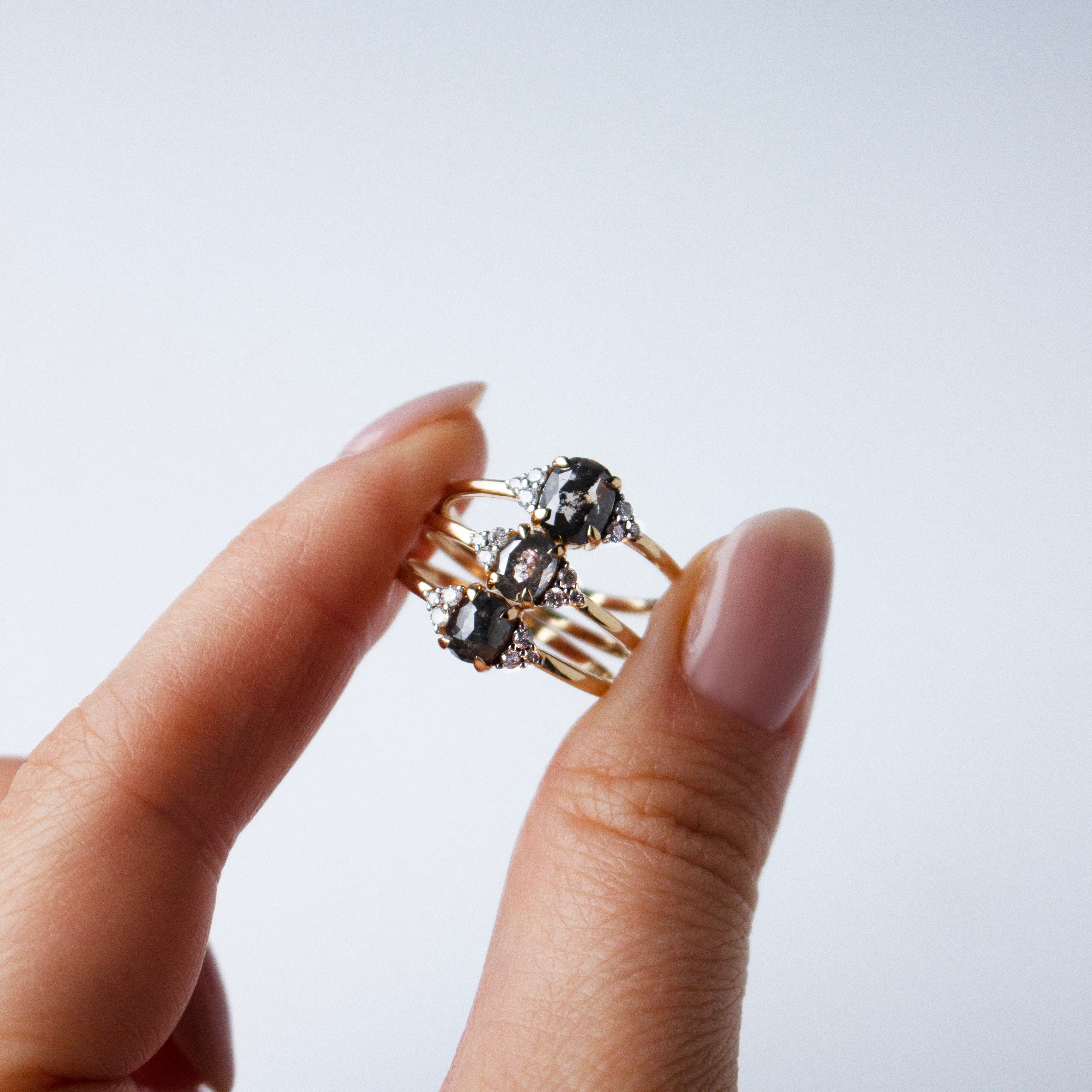 Imogen Salt and Pepper Diamond Ring - Unique Handcrafted Engagement & Wedding Band for Women - Perfect for Everyday Wear & Special Occasions