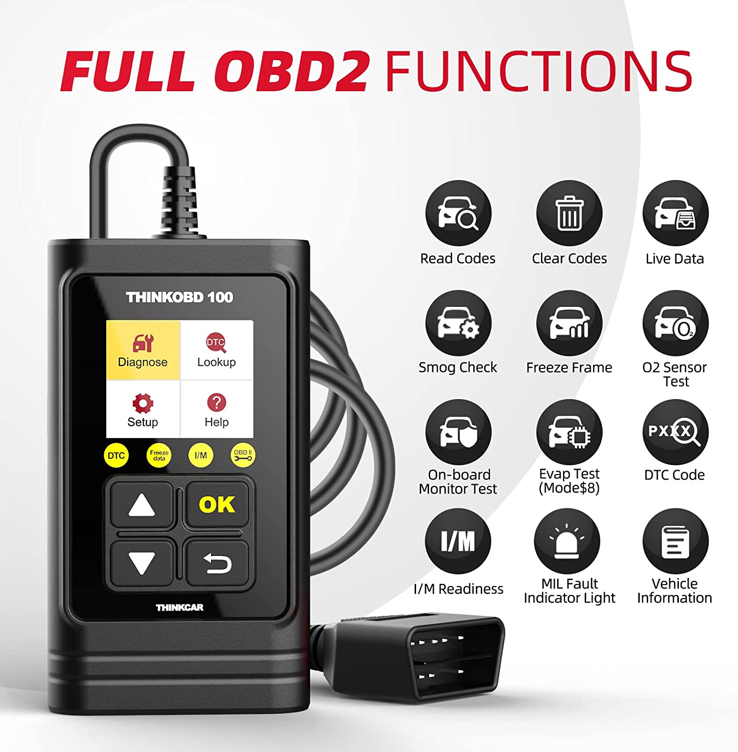 THINKOBD 100 OBD2 Scanner - Professional Car Diagnostic Tool with Full OBD2 Functions, Check Engine Light Code Reader - Perfect for DIY Mechanics & Auto Repair Shops (Car Maintenance, Engine Diagnostics, Vehicle Troubleshooting)