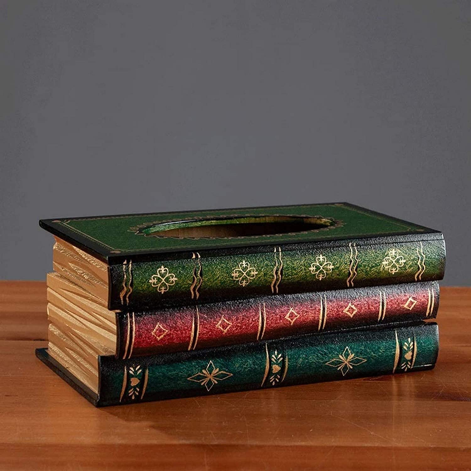 Livronic Elegant Wooden Tissue Box Cover - Antique Book Design Rectangular Tissue Holder, Decorative Paper Dispenser for Home & Office | Perfect for Living Room, Bathroom, and Office Desk Decor
